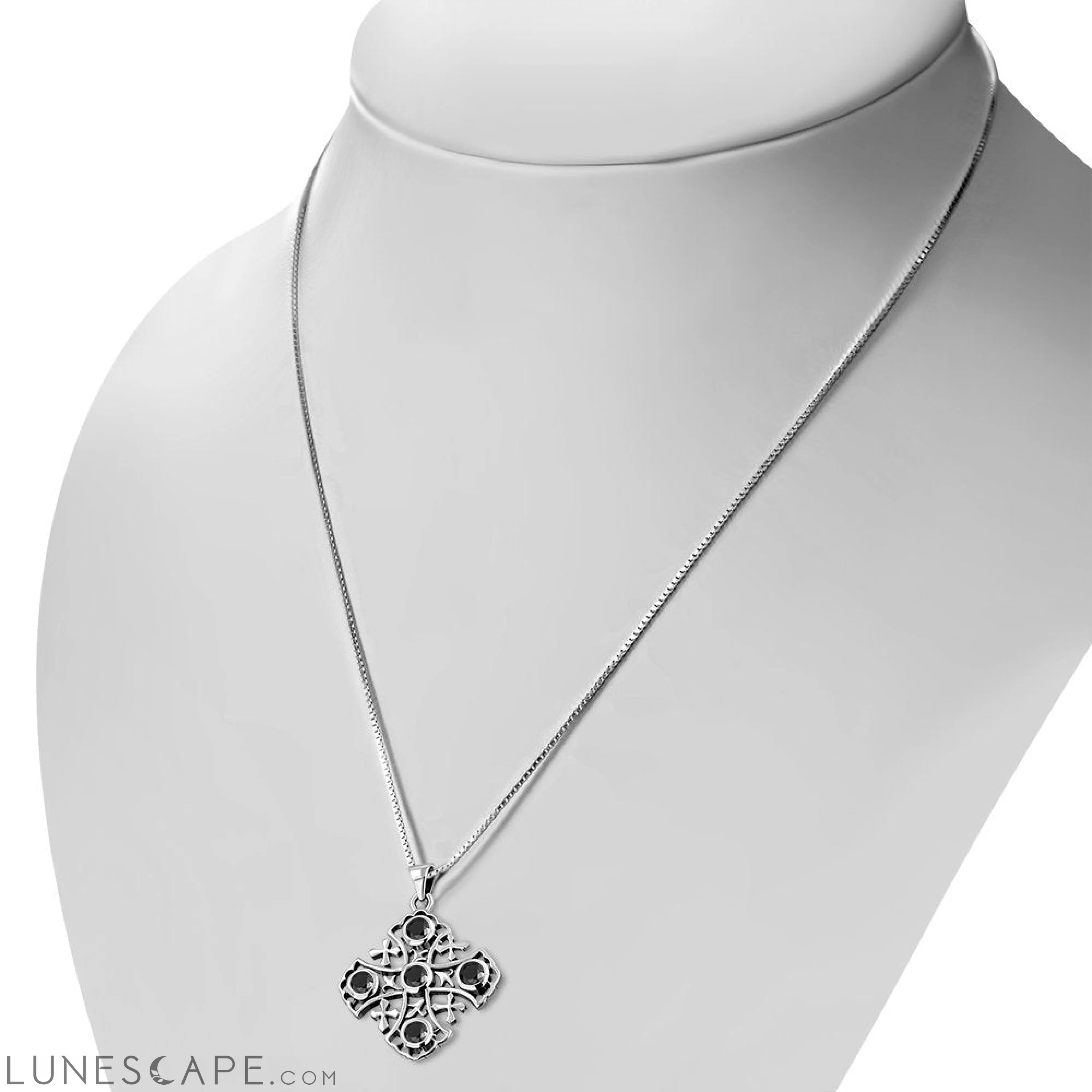 Jerusalem Cross Black Onyx Silver Pendant LUNESCAPE