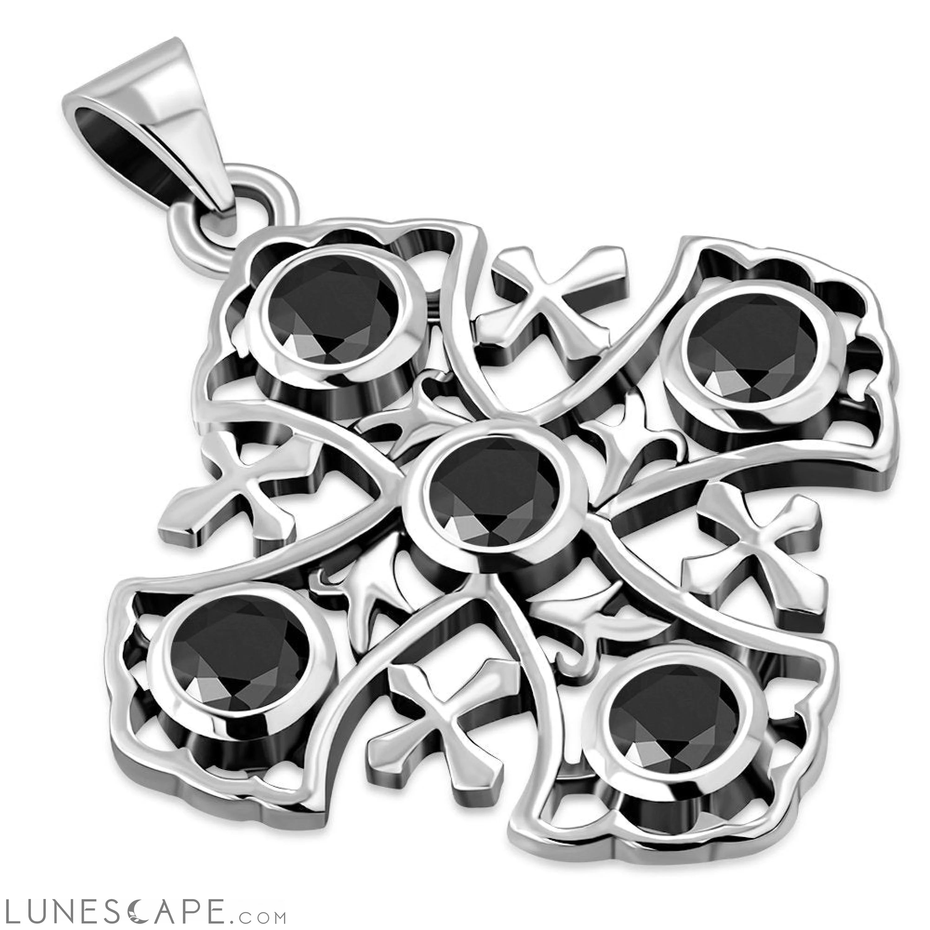 Jerusalem Cross Black Onyx Silver Pendant LUNESCAPE