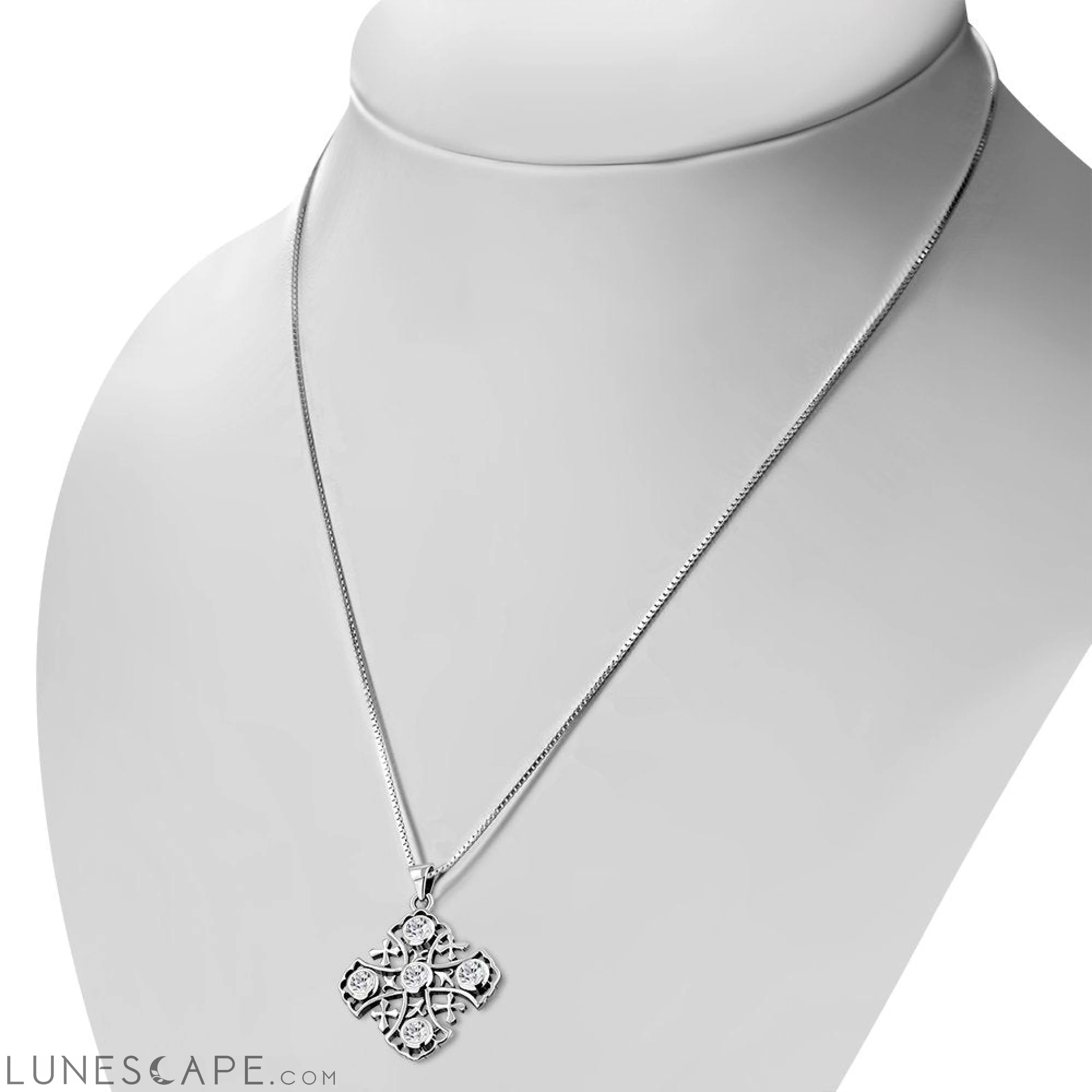 Jerusalem Cross Silver Pendant Set W/ Clear CZ LUNESCAPE