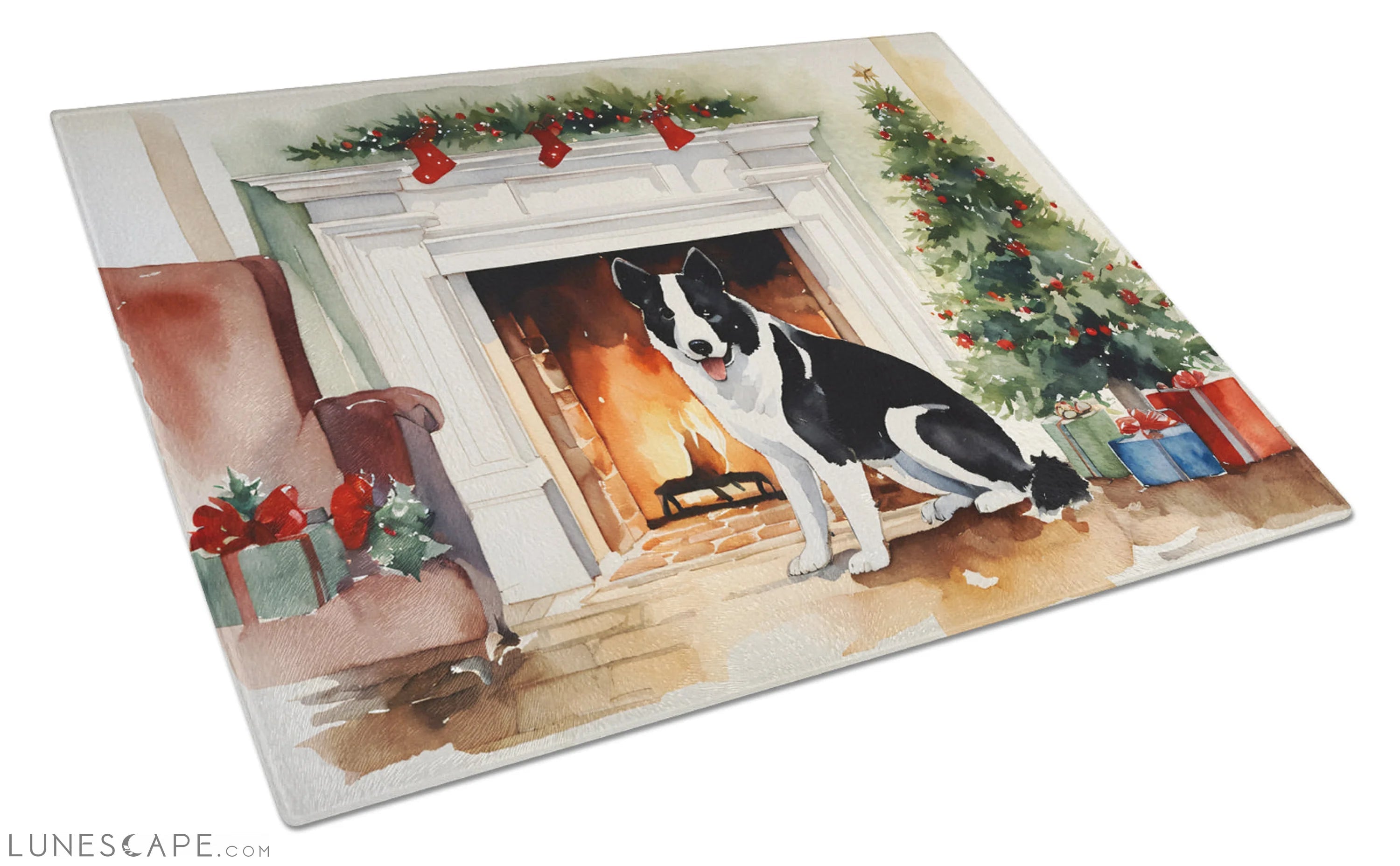 Karelian Bear Dog Cozy Christmas Glass Cutting Board LUNESCAPE