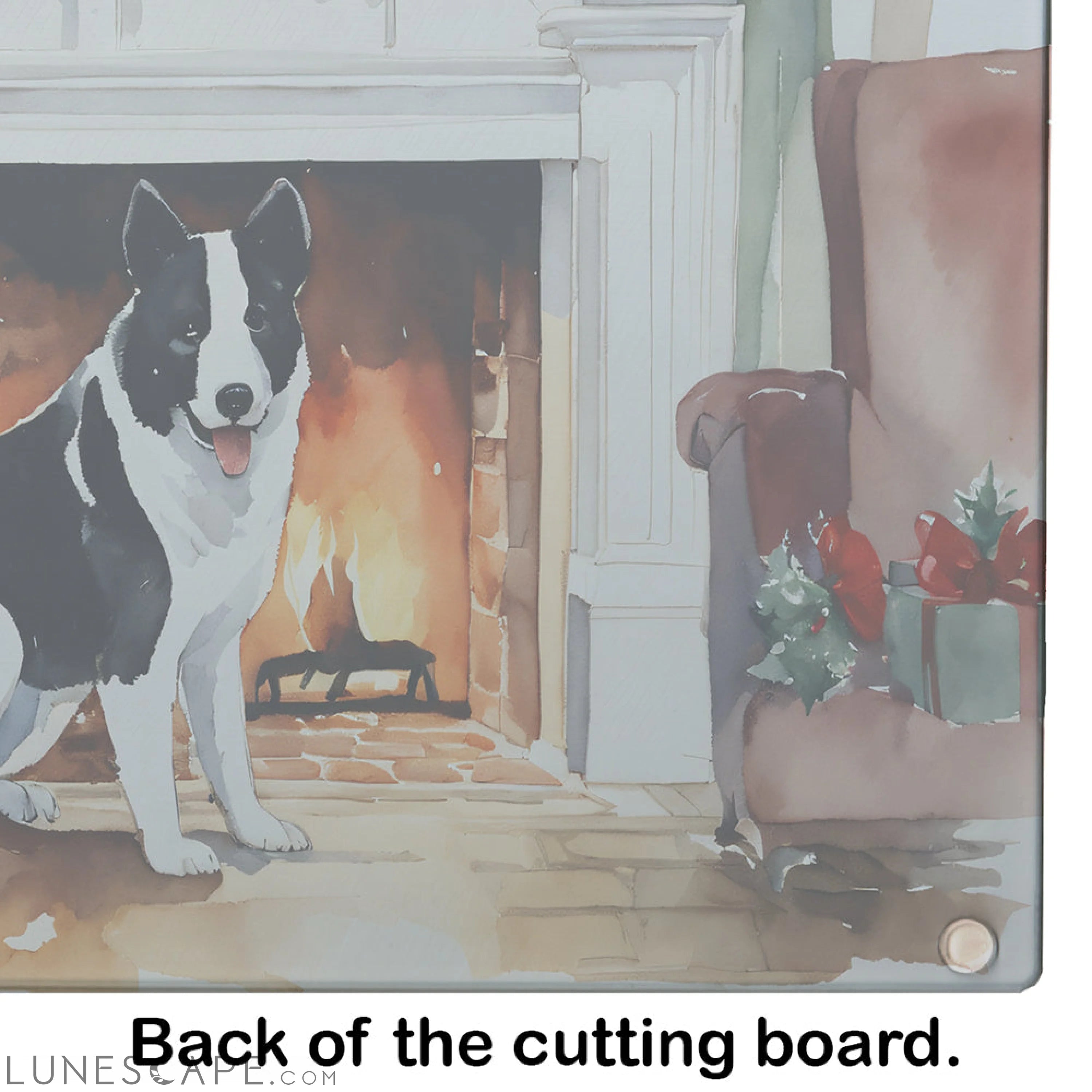 Karelian Bear Dog Cozy Christmas Glass Cutting Board LUNESCAPE