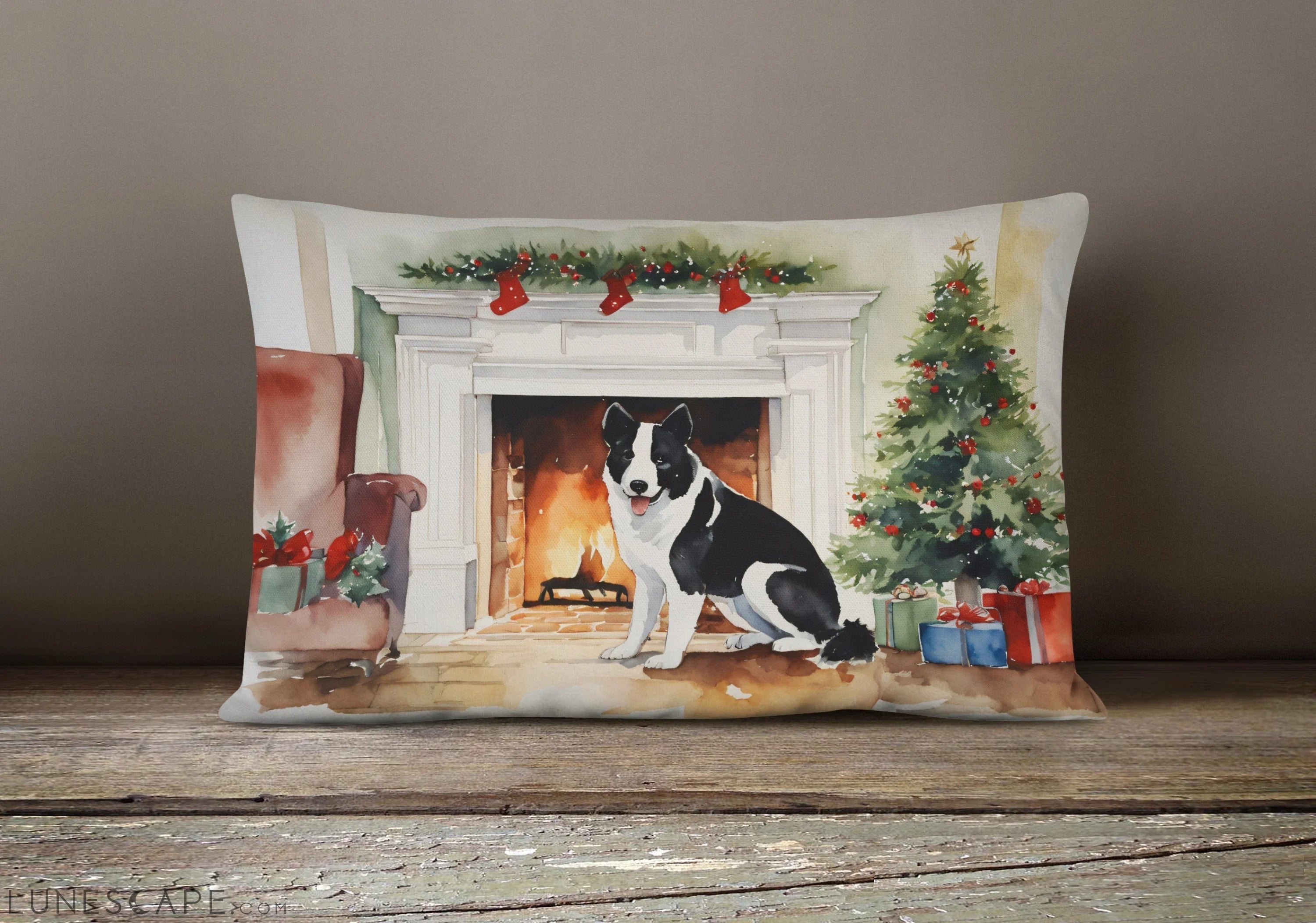 Karelian Bear Dog Cozy Christmas Throw Pillow LUNESCAPE
