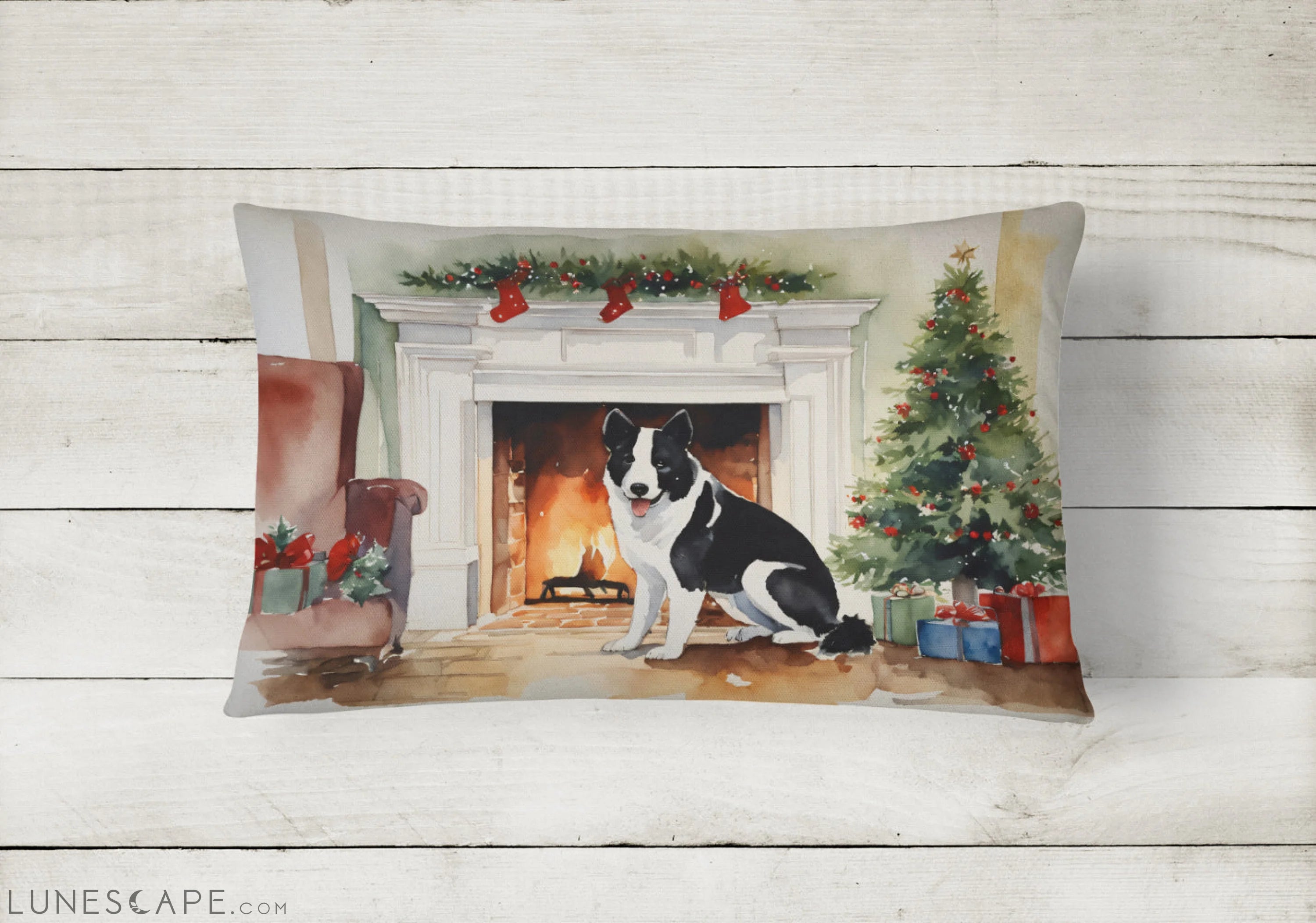 Karelian Bear Dog Cozy Christmas Throw Pillow LUNESCAPE