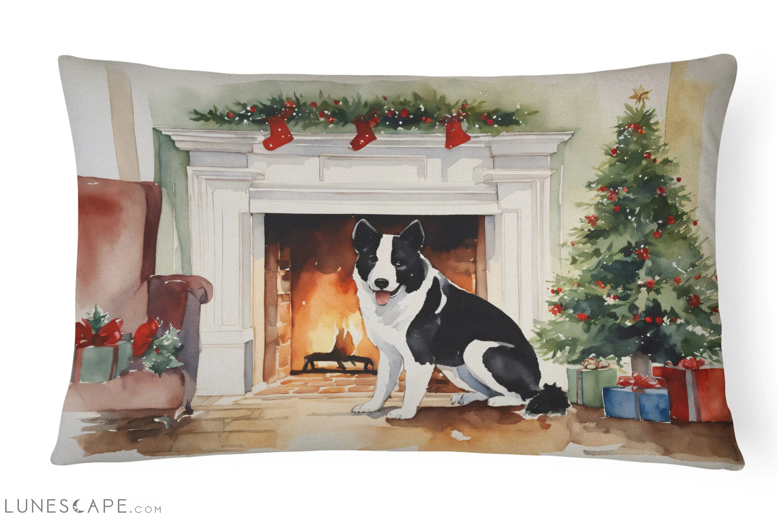 Karelian Bear Dog Cozy Christmas Throw Pillow LUNESCAPE