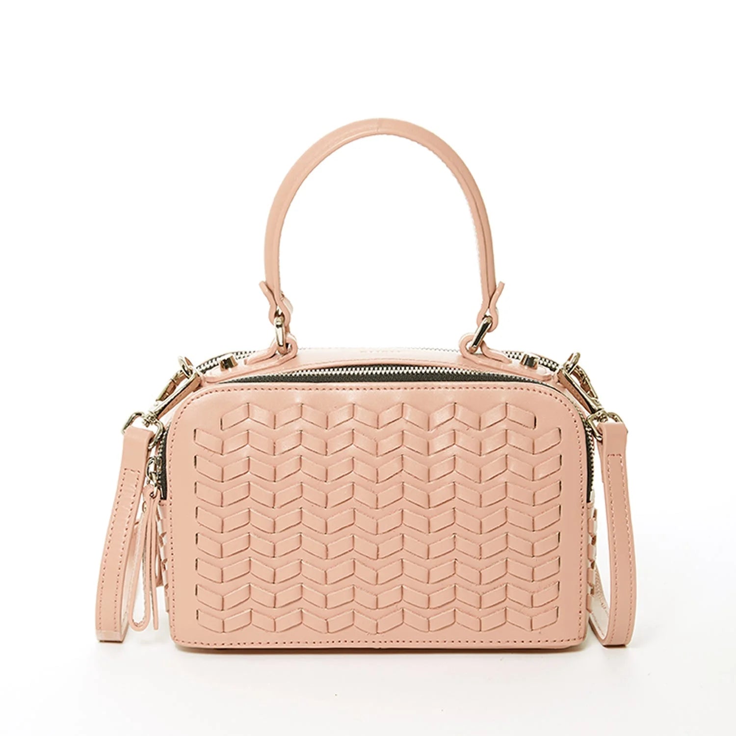 Kayla Pink Woven Leather Bag LUNESCAPE