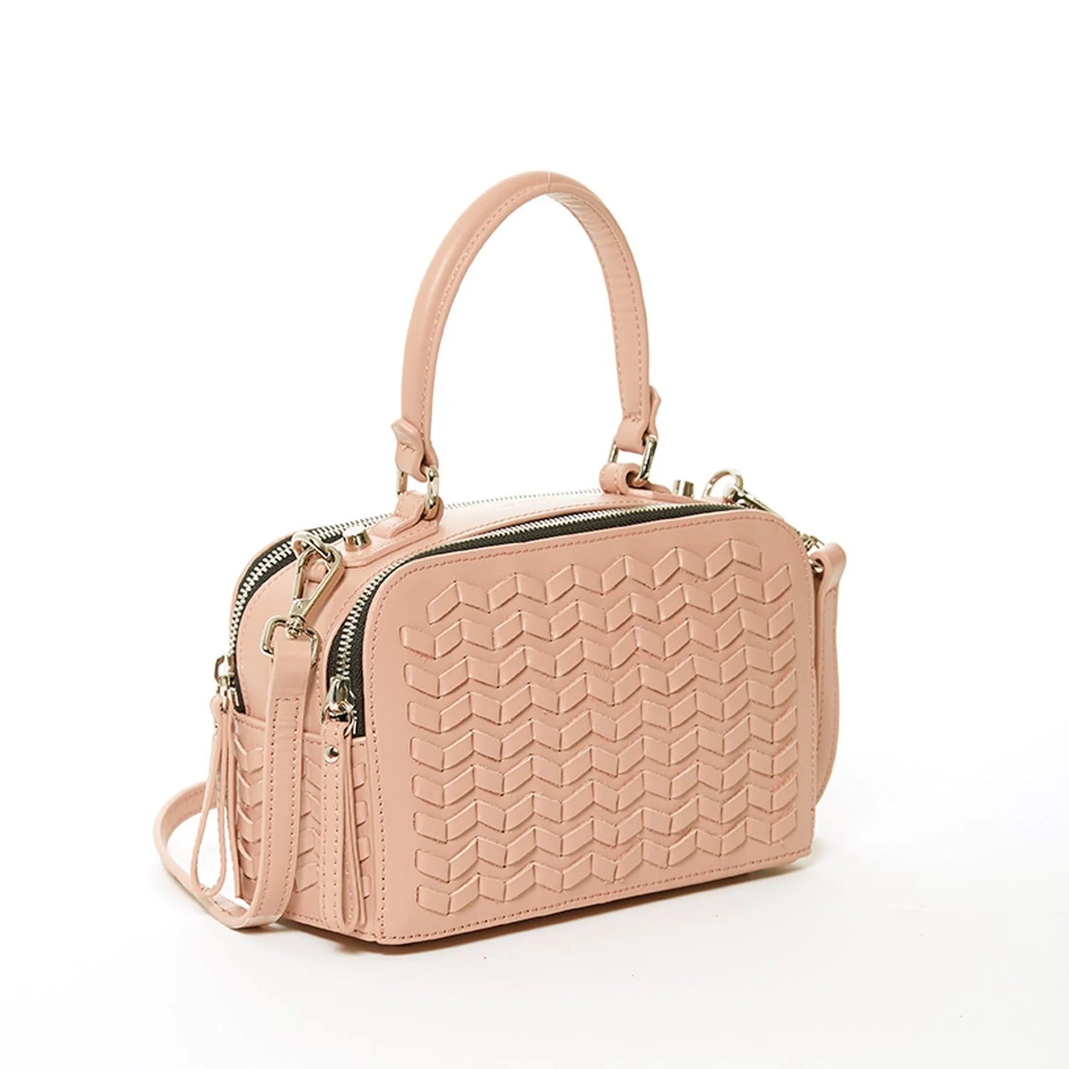 Kayla Pink Woven Leather Bag LUNESCAPE