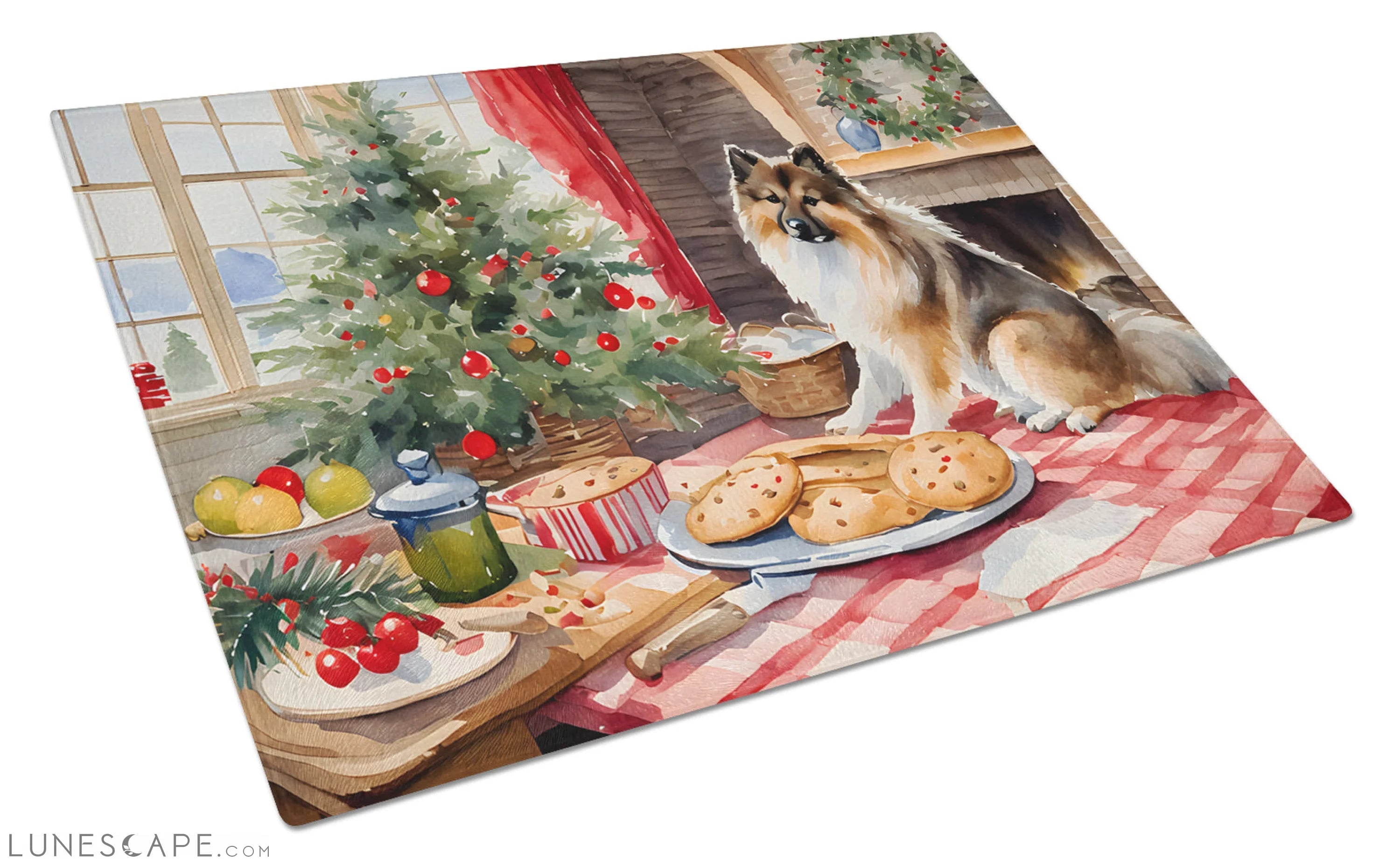 Keeshond Christmas Cookies Glass Cutting Board LUNESCAPE