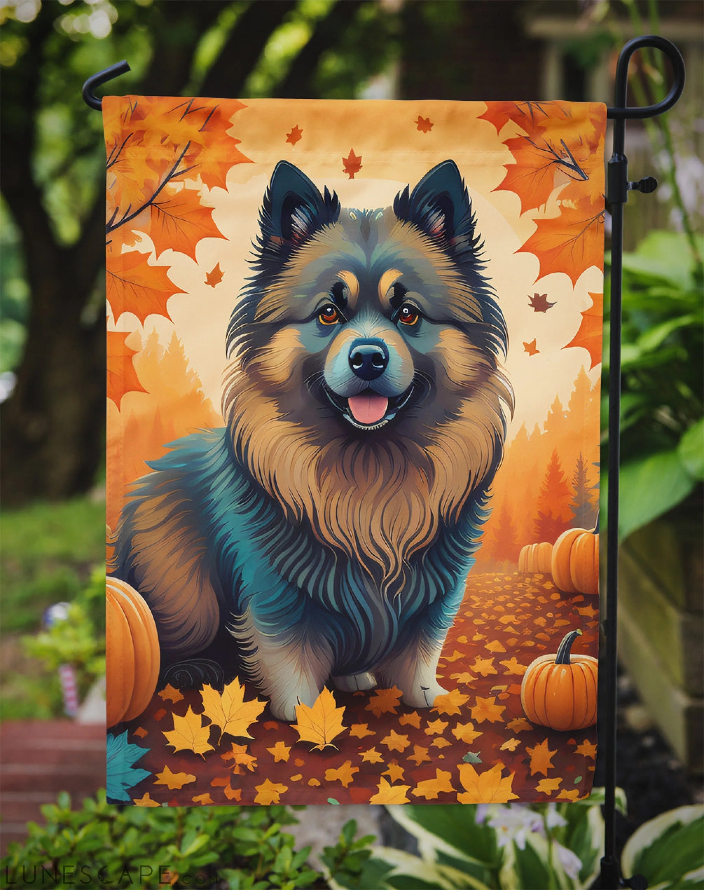 Keeshond Fall Garden Flag LUNESCAPE
