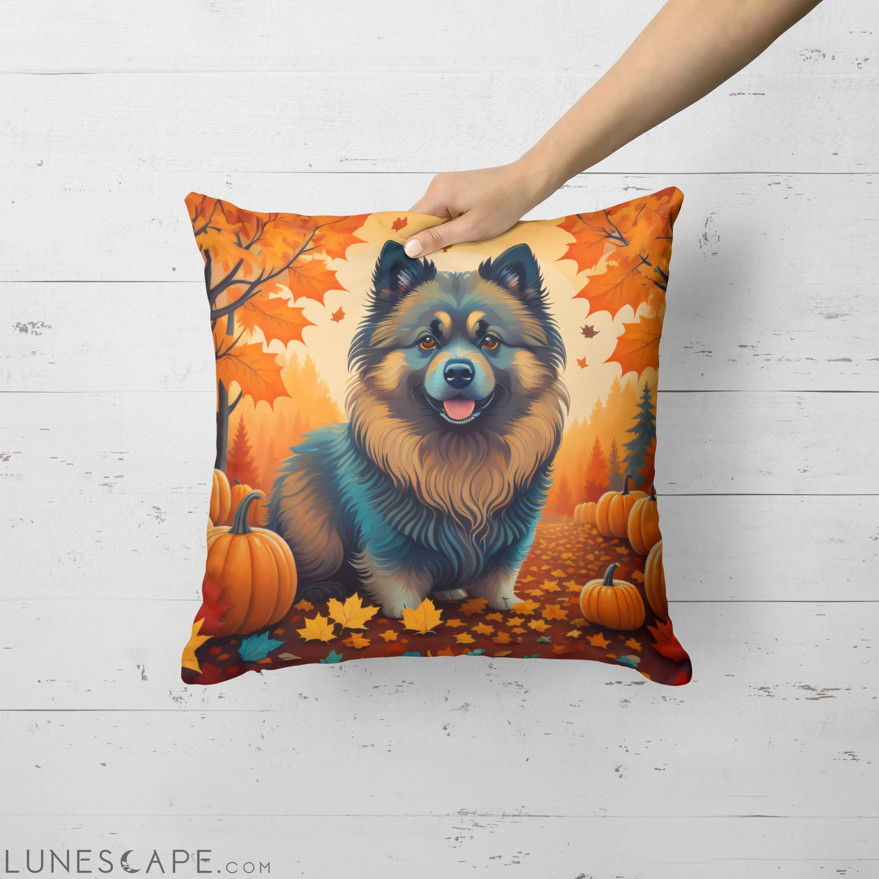 Keeshond Fall Throw Pillow LUNESCAPE