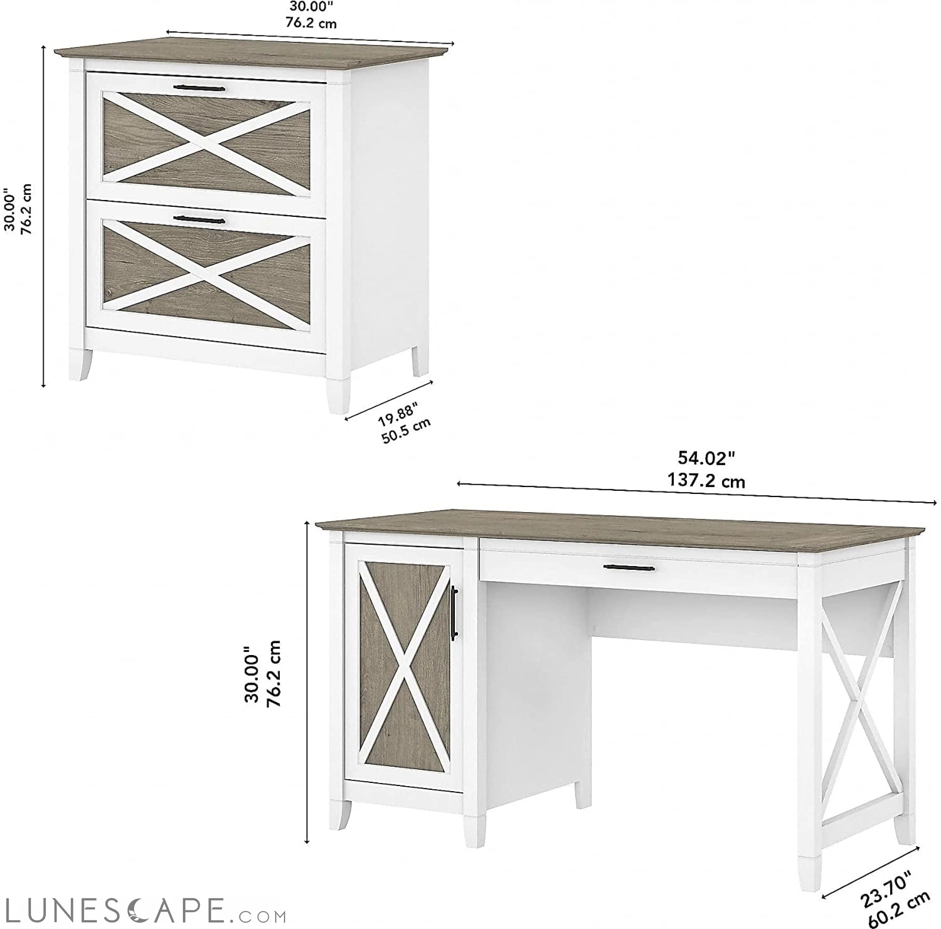 Key West Computer Desk with File Cabinet, 54W, Pure White LUNESCAPE