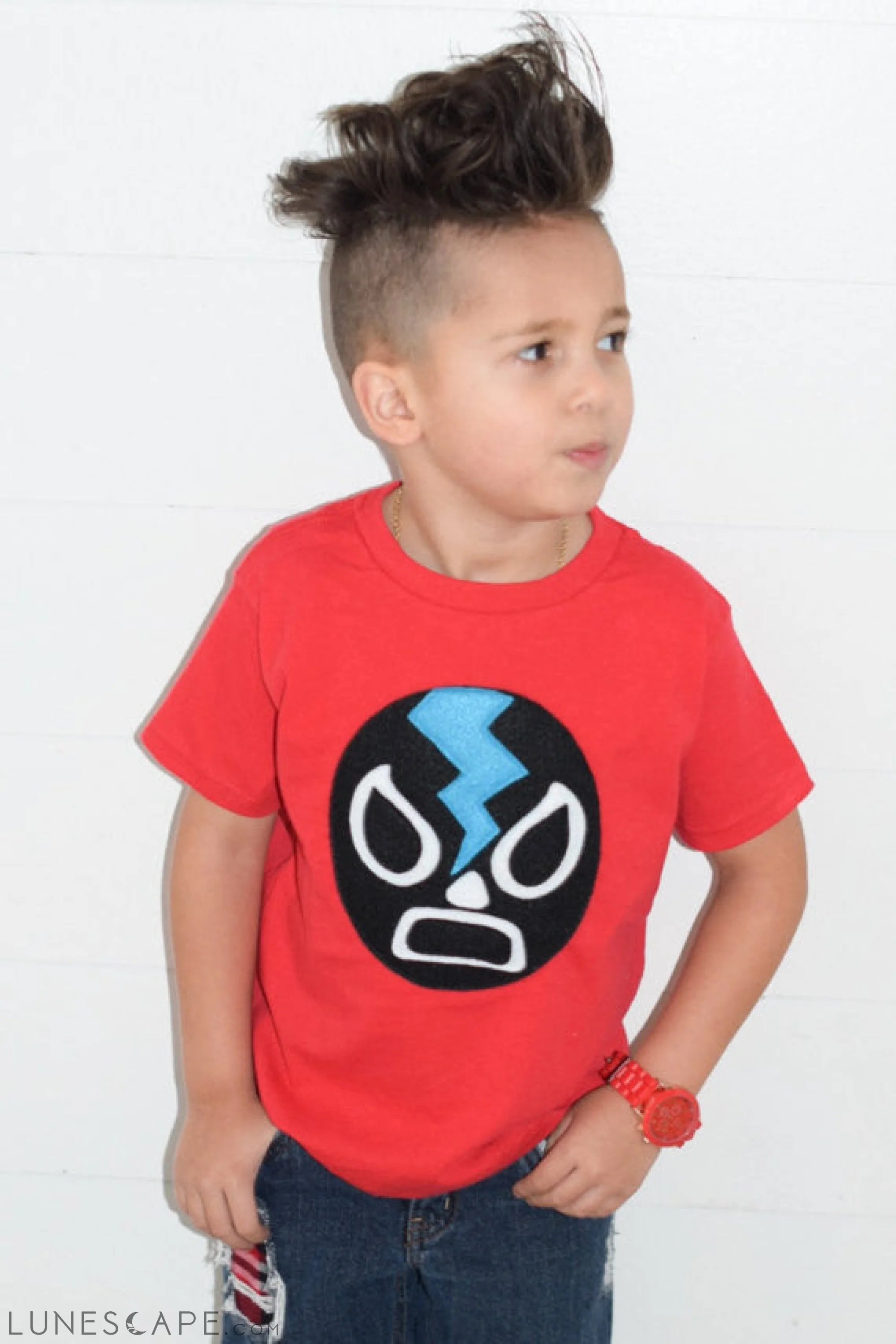 Kids T-Shirt - Luchador Negro - Black Mexican Wrestler Kids (Red) Shirt LUNESCAPE
