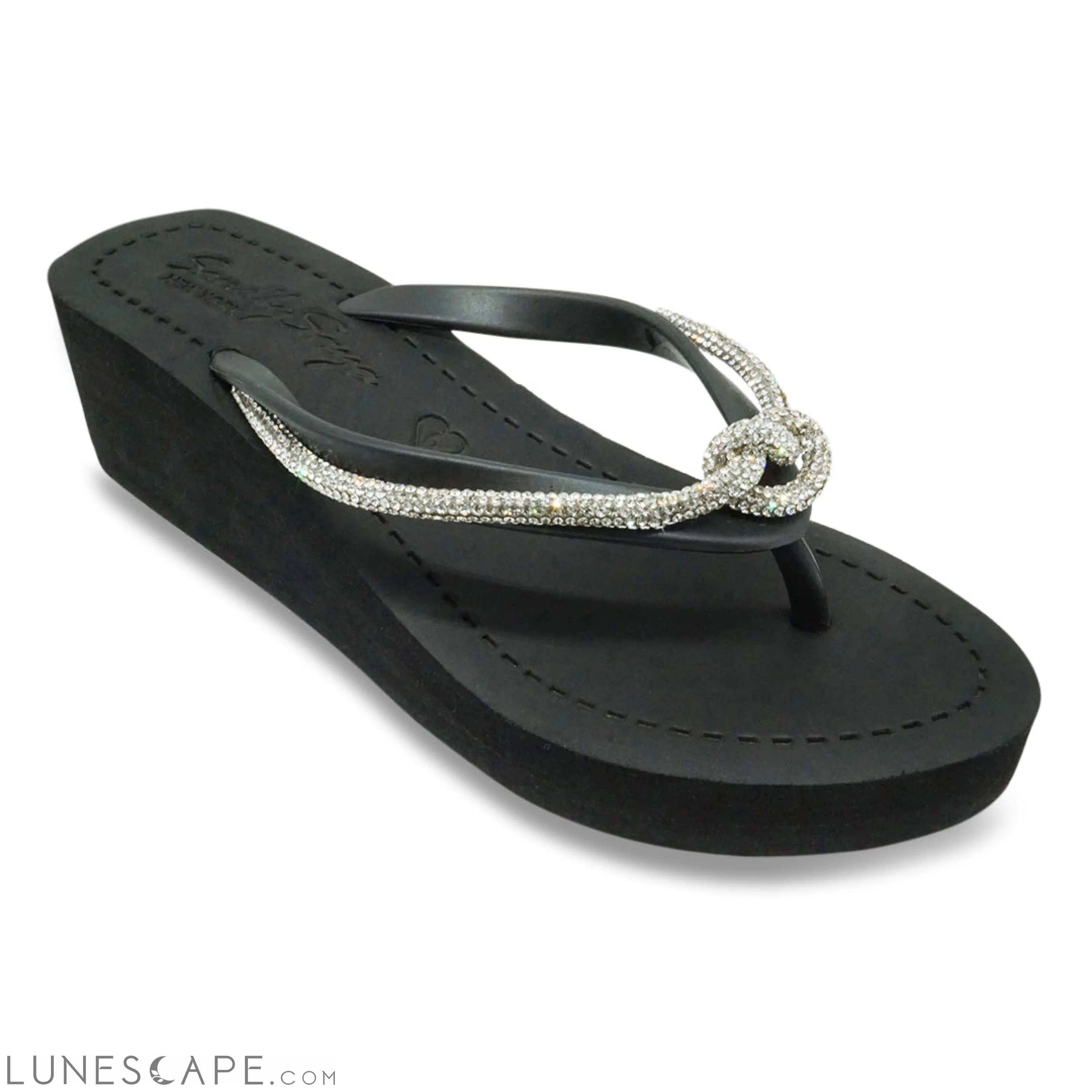 Knot_Crystal Rhinestone Rope - Mid Wedge Flip Flops LUNESCAPE