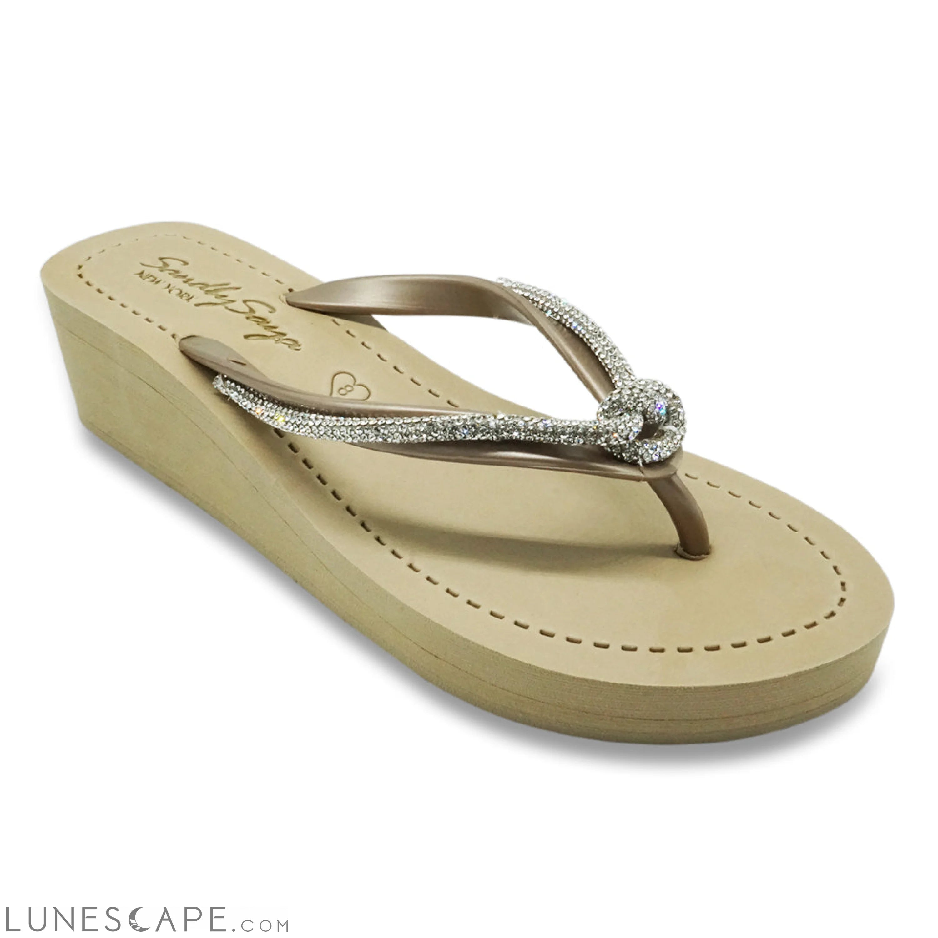 Knot_Crystal Rhinestone Rope - Mid Wedge Flip Flops LUNESCAPE