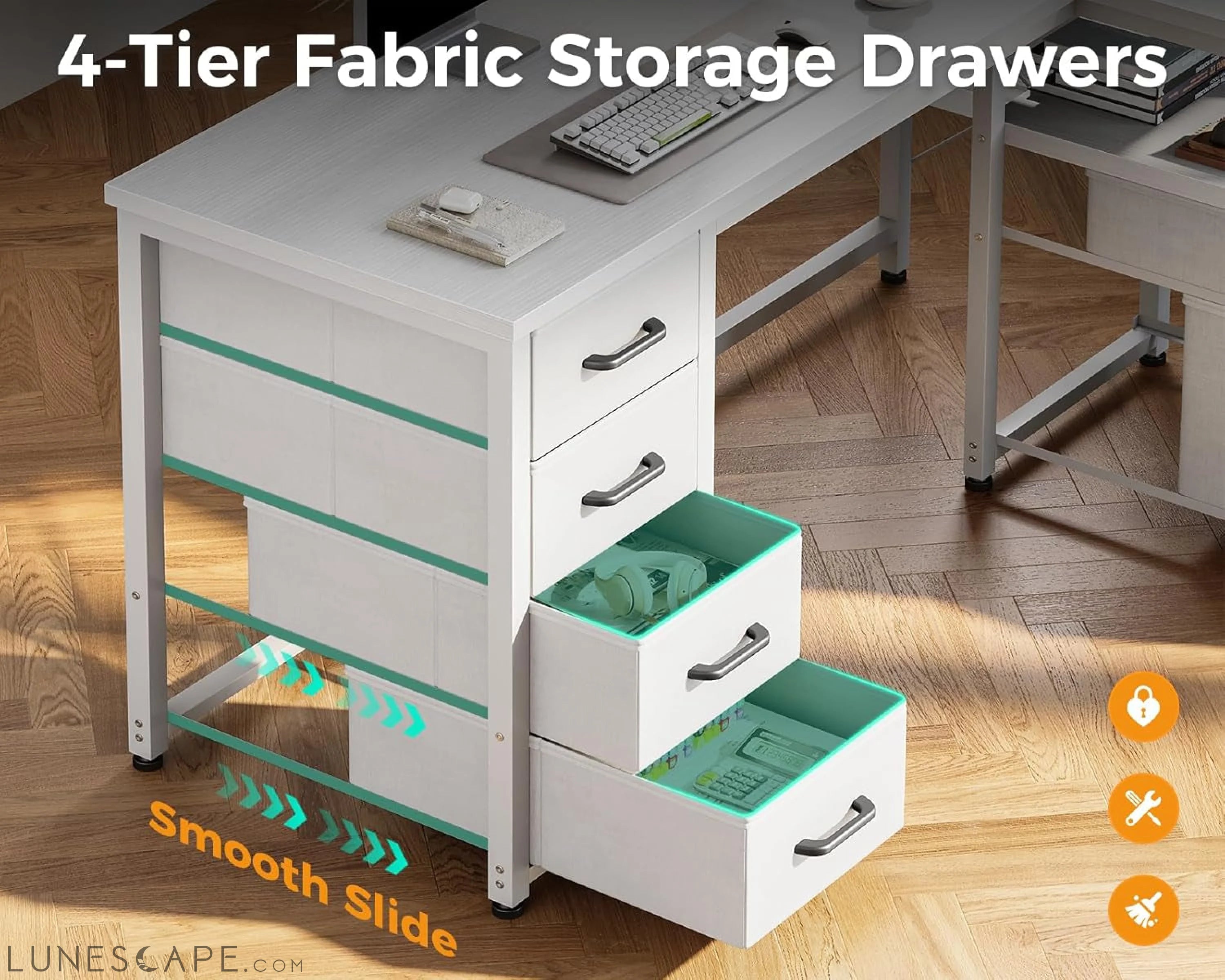 L Shaped Computer Desk with 6 Drawers & Power Outlet, 55 Inch Corner LUNESCAPE