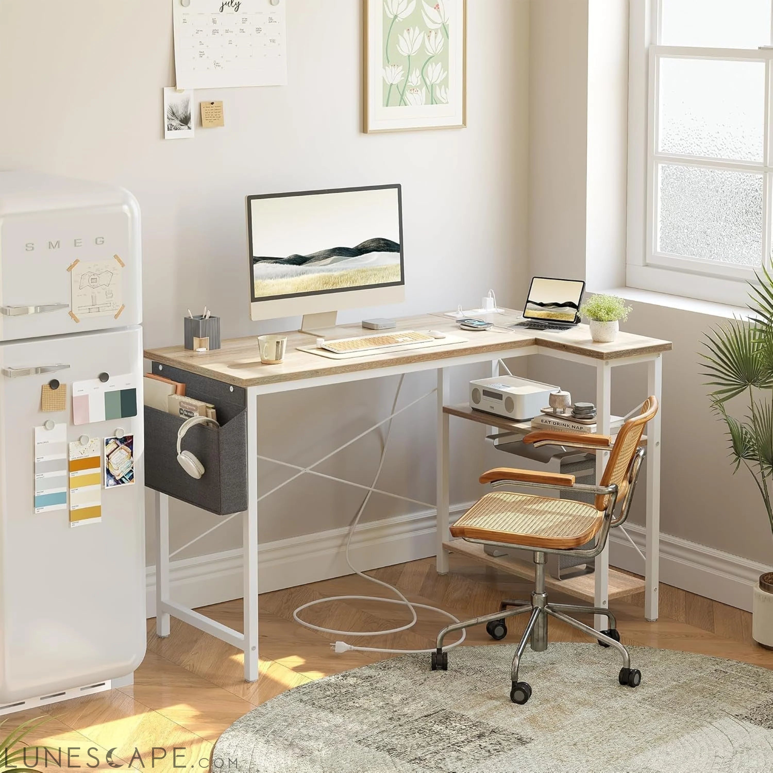 L Shaped Computer Desk with Power Outlets, 40 Inch Small Corner Desk LUNESCAPE