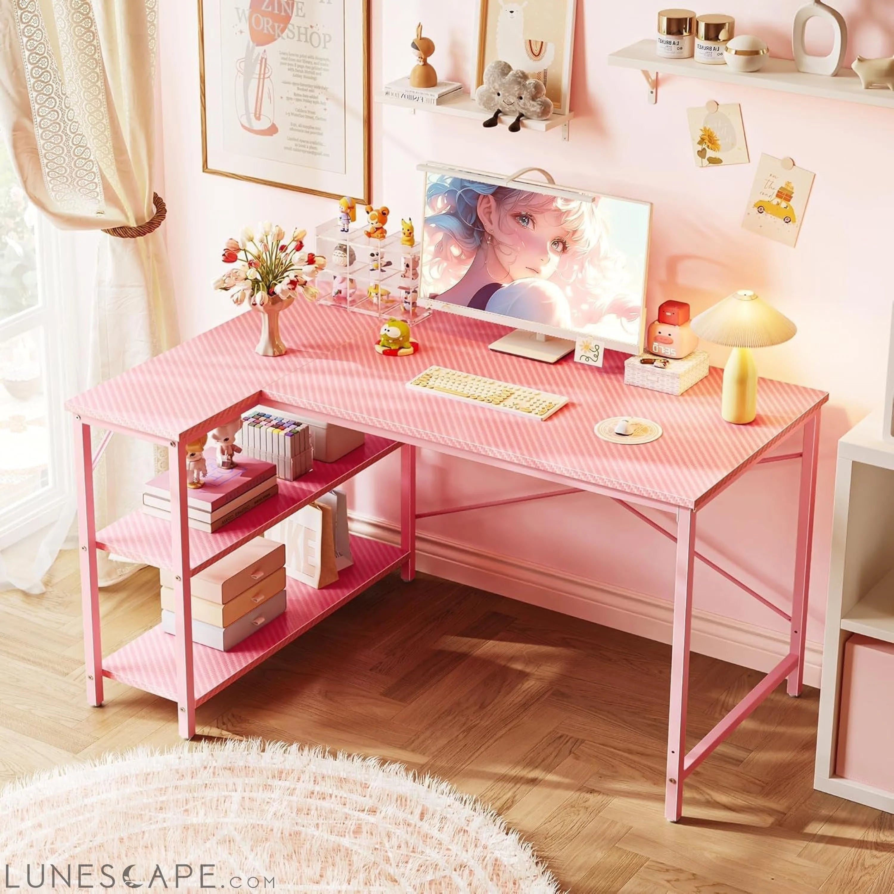 L Shaped Desk, 47 Inches Computer Desk with Reversible Storage LUNESCAPE