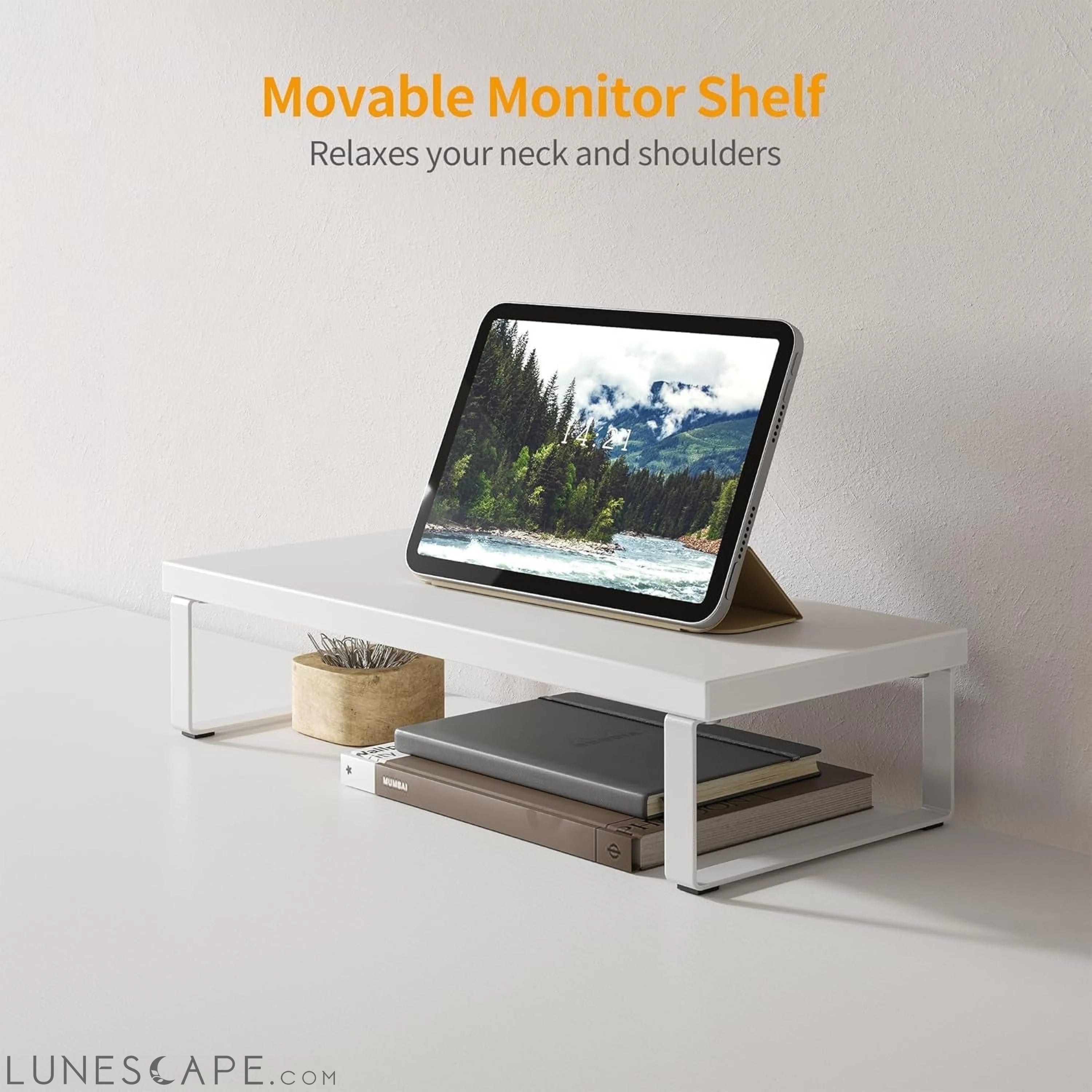 L Shaped Desk, Computer Corner Desk, Gaming Desk with Monitor Stand, LUNESCAPE