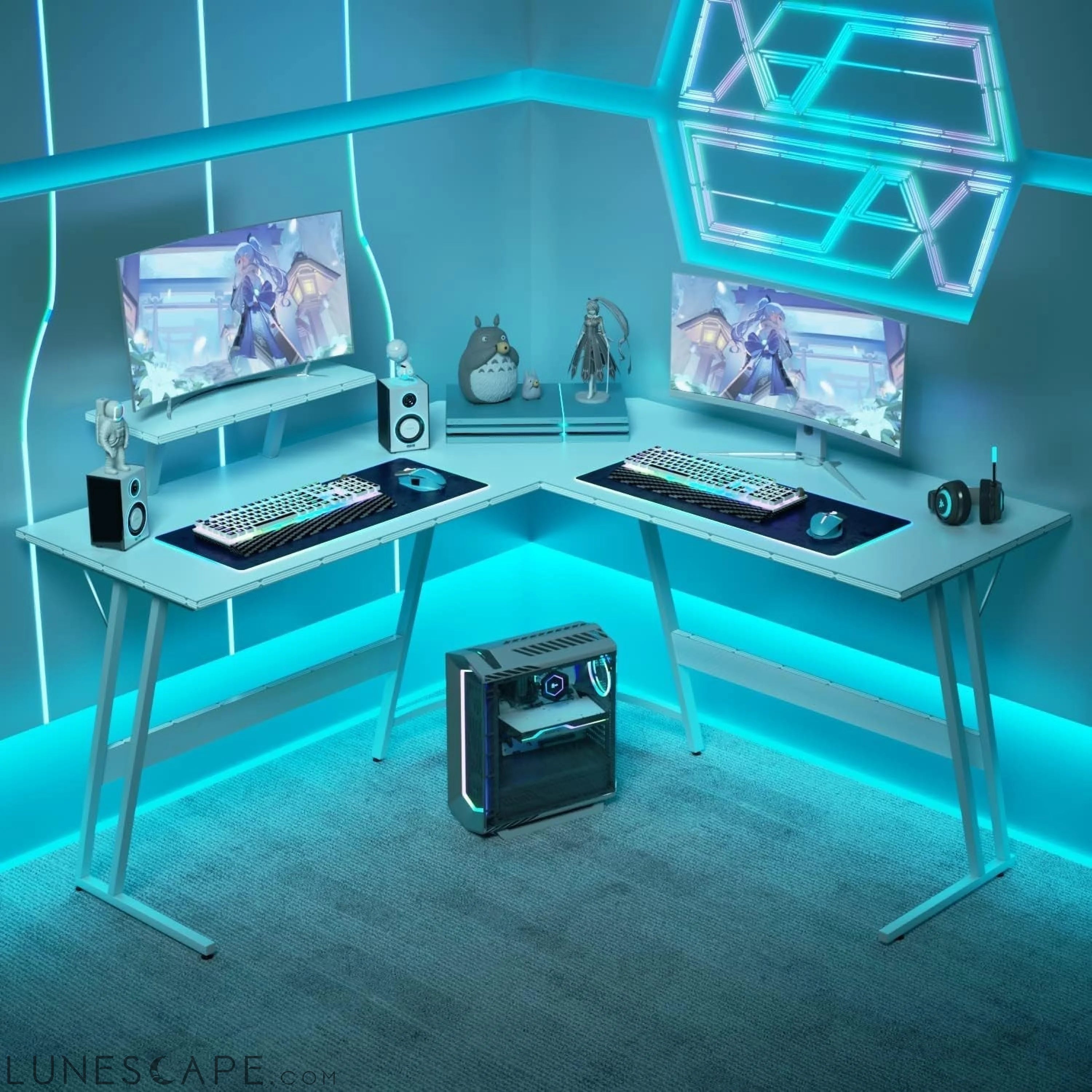 L Shaped Gaming Desk Computer Corner Desk PC Gaming Desk Table with LUNESCAPE