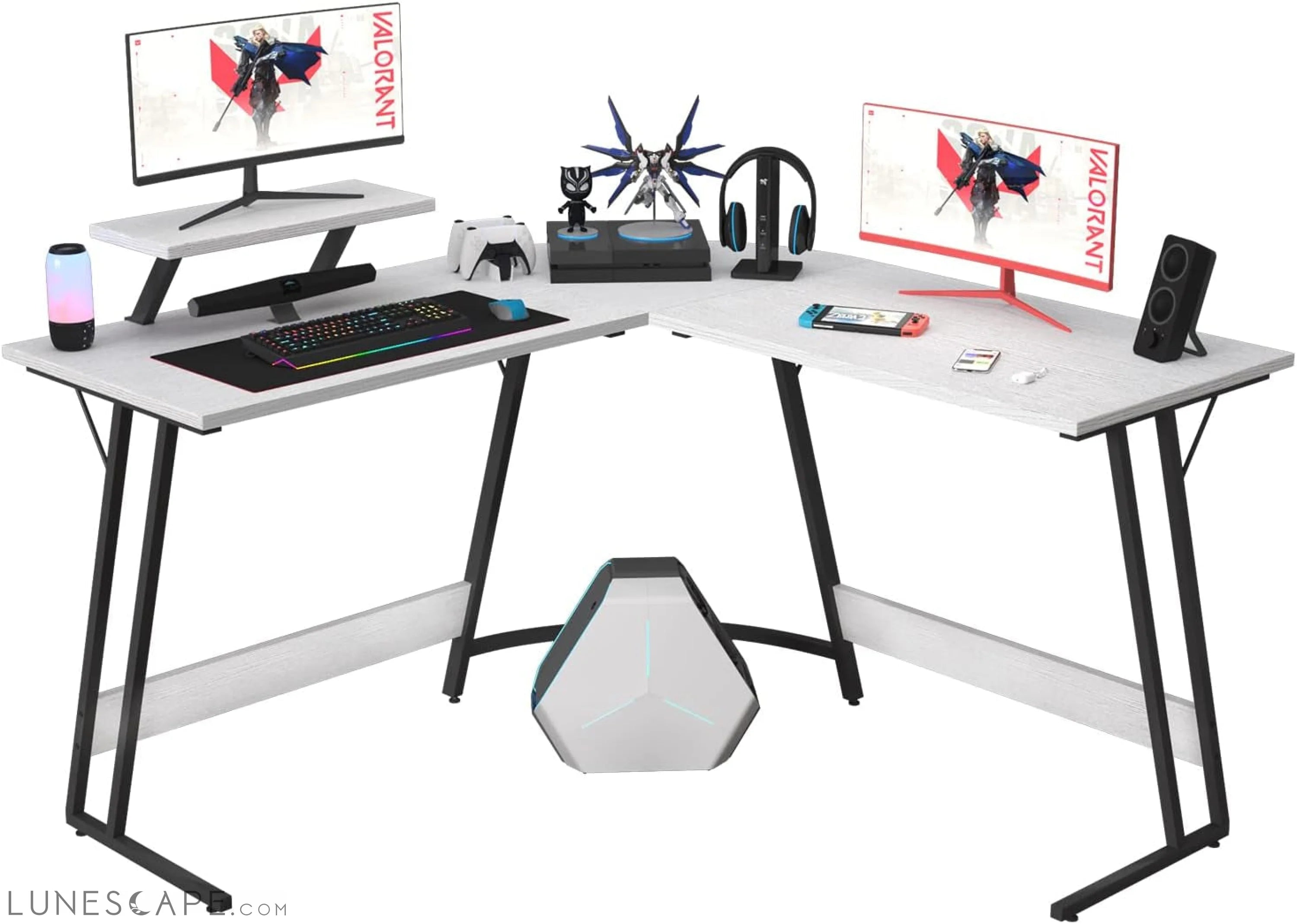 L Shaped Gaming Desk Computer Corner Desk PC Gaming Desk Table with LUNESCAPE
