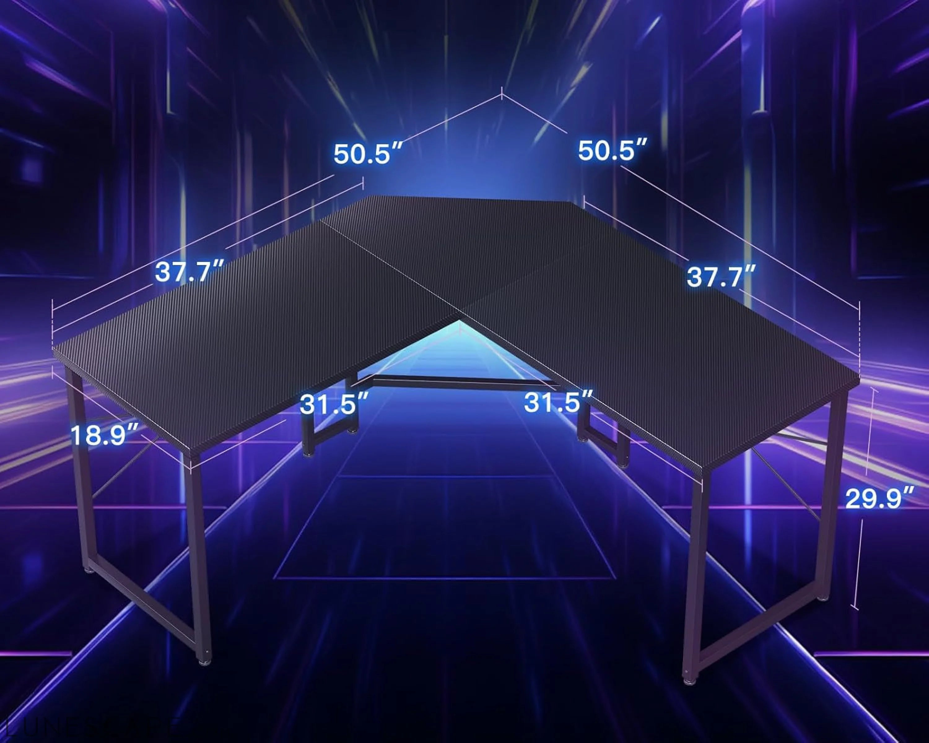 L Shaped Gaming Desk, Corner Desk Gaming Table for Home Office, LUNESCAPE