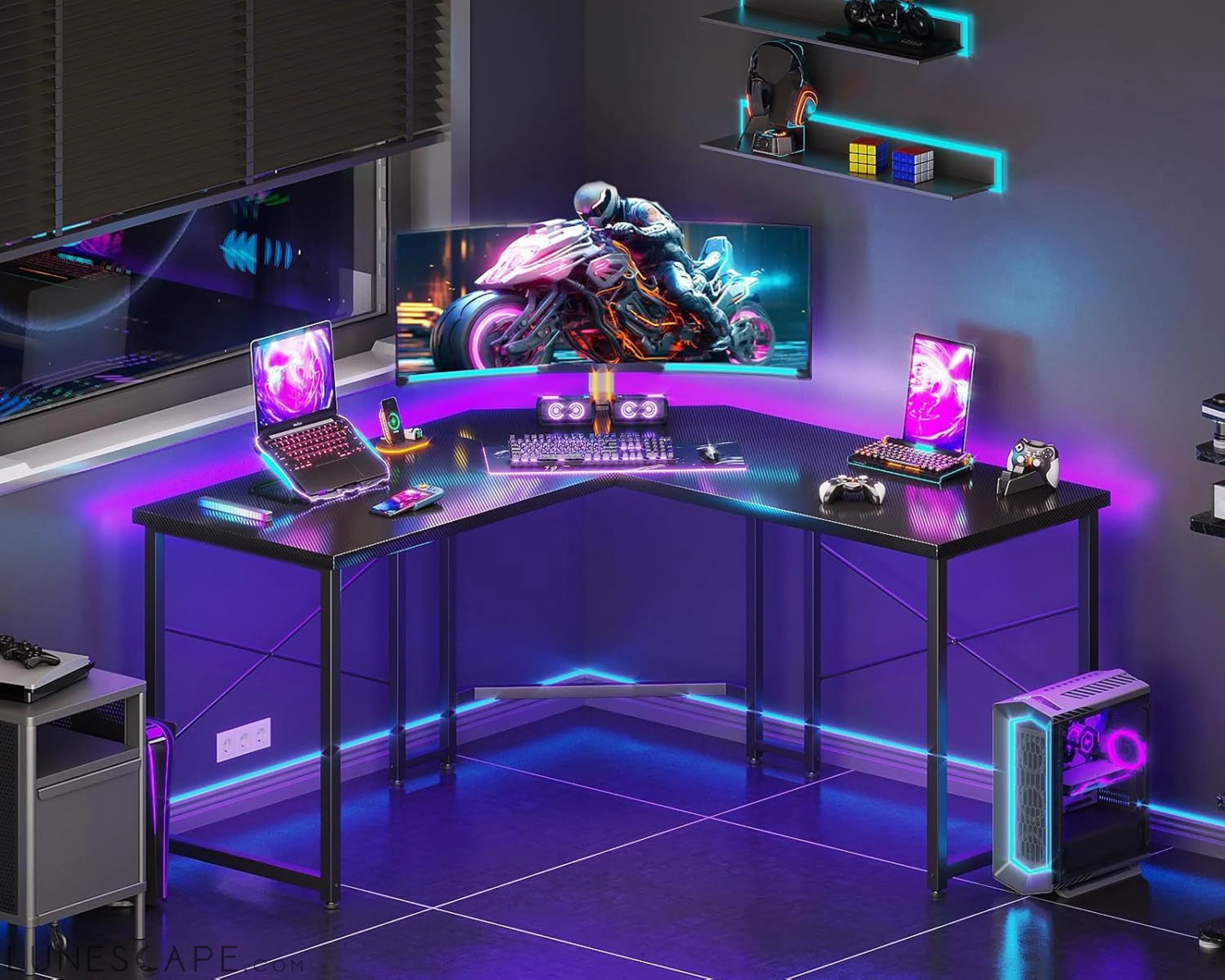 L Shaped Gaming Desk, Corner Desk Gaming Table for Home Office, LUNESCAPE