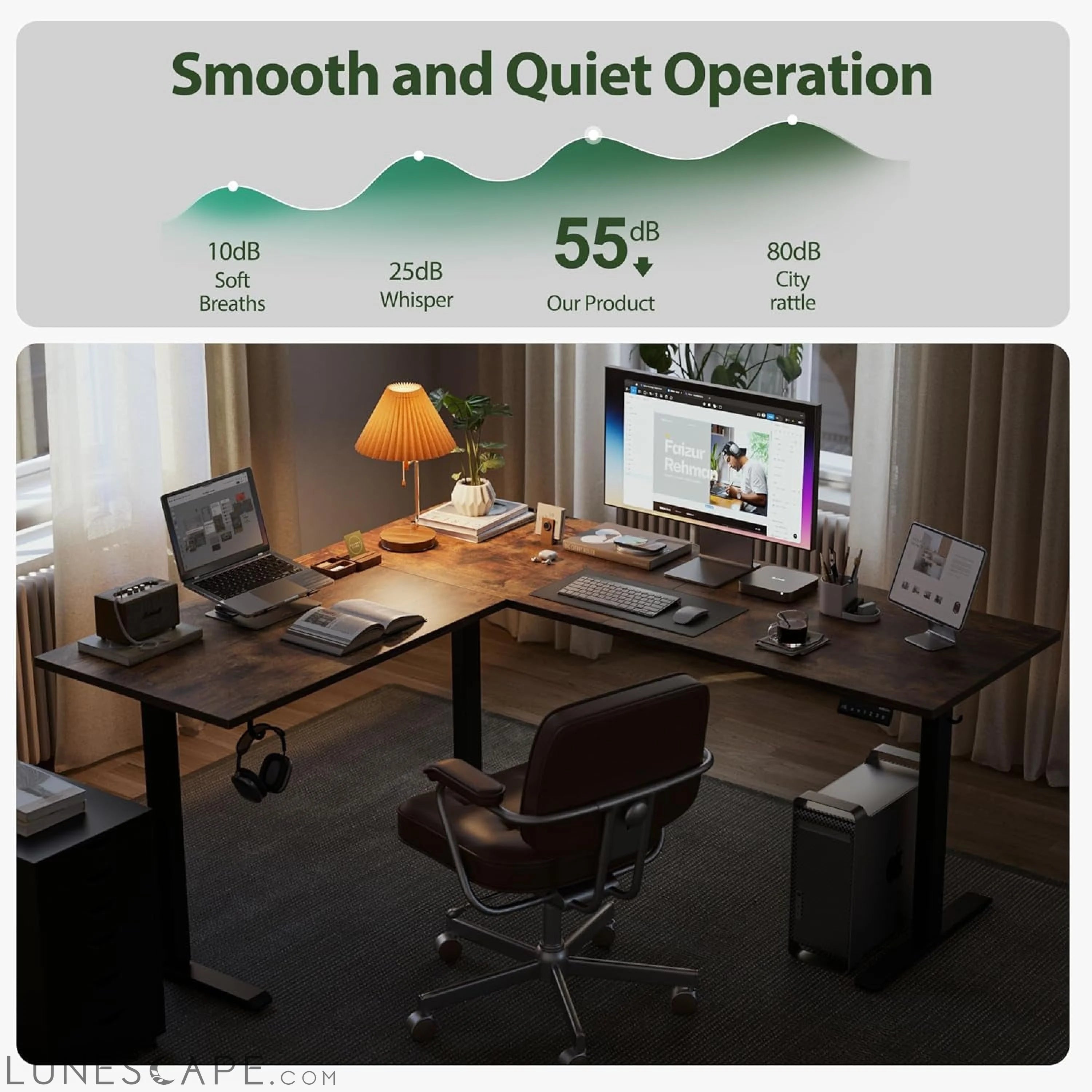 L Shaped Standing Desk Adjustable Height, Electric Corner Standing LUNESCAPE