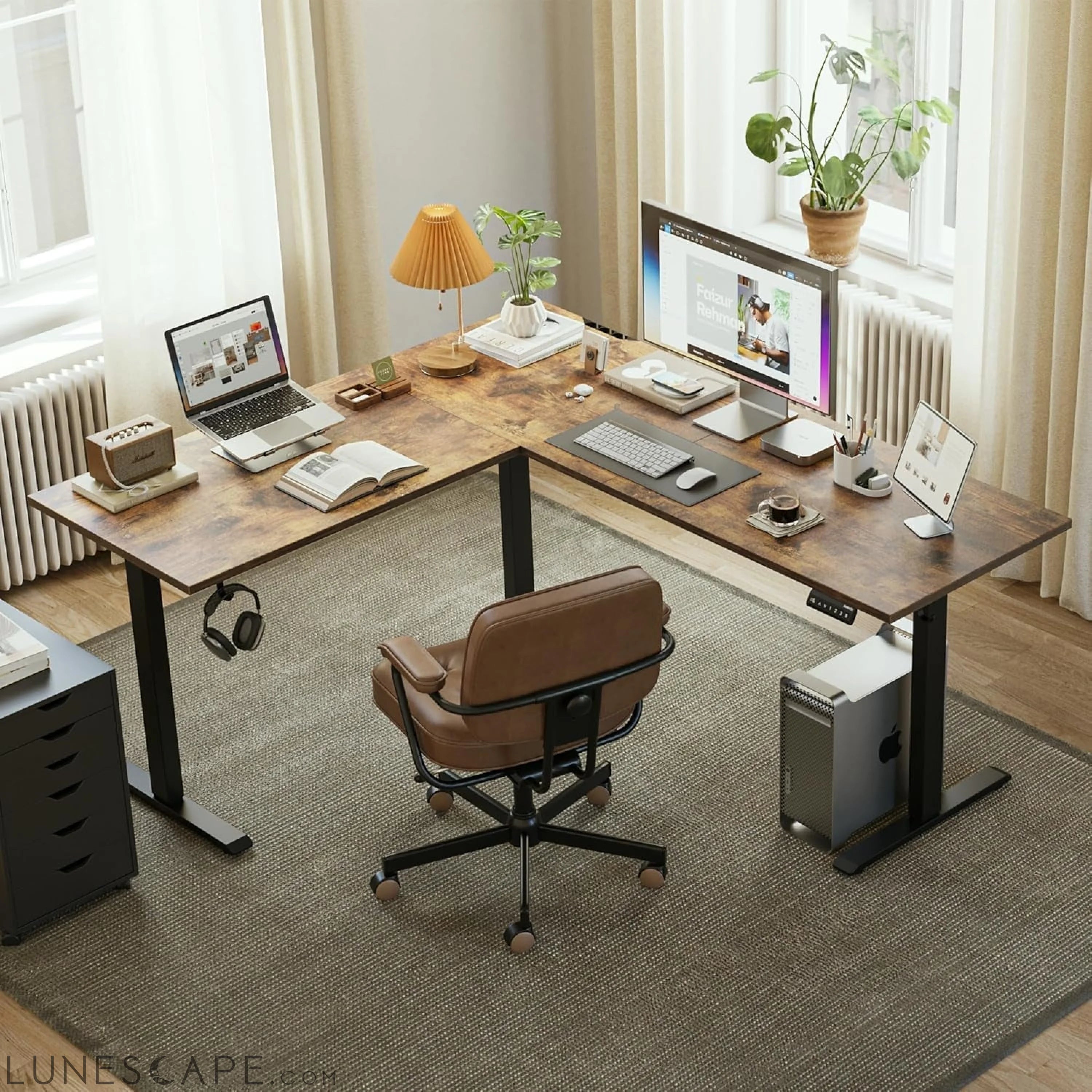 L Shaped Standing Desk Adjustable Height, Electric Corner Standing LUNESCAPE