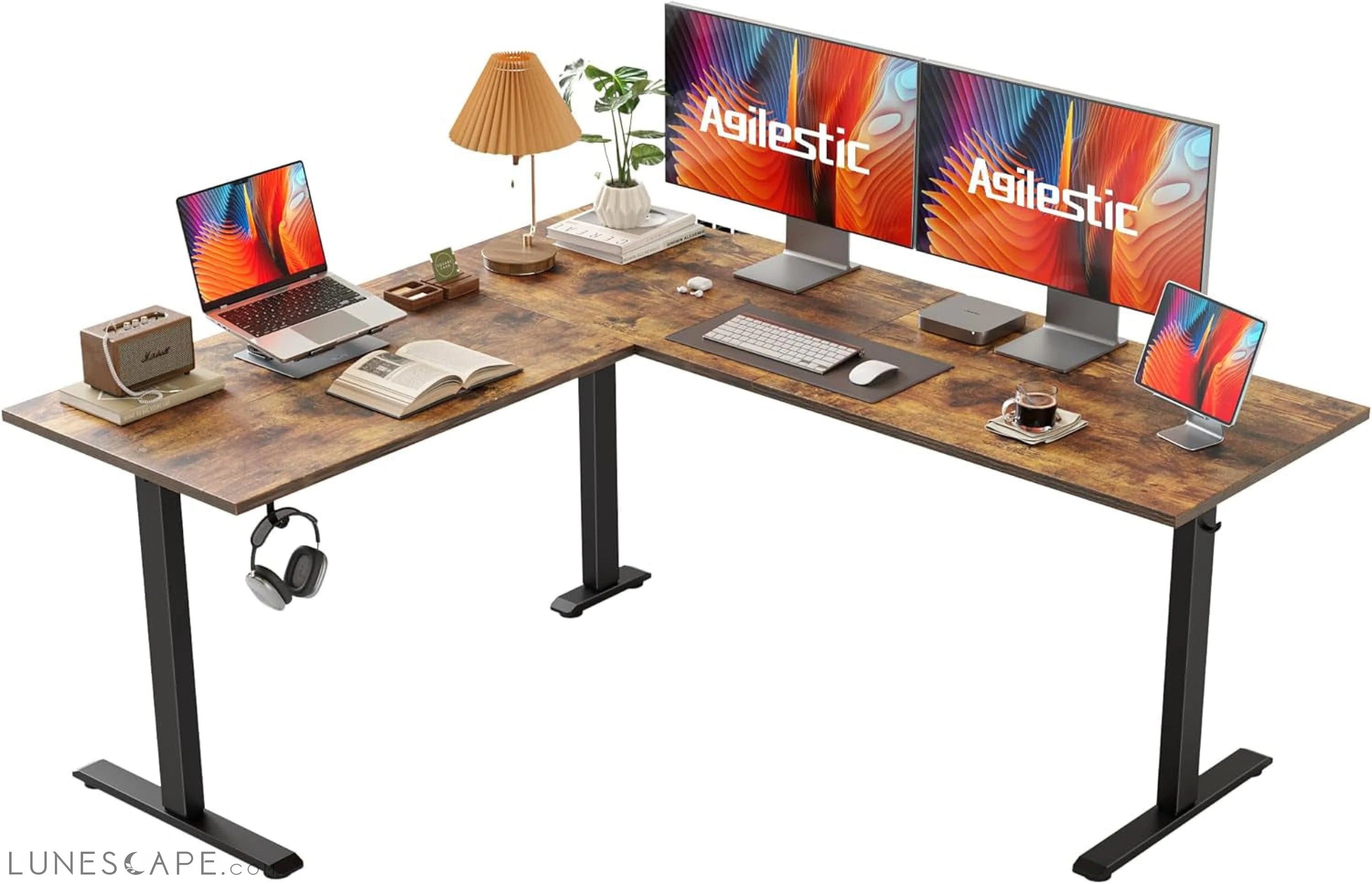 L Shaped Standing Desk Adjustable Height, Electric Corner Standing LUNESCAPE
