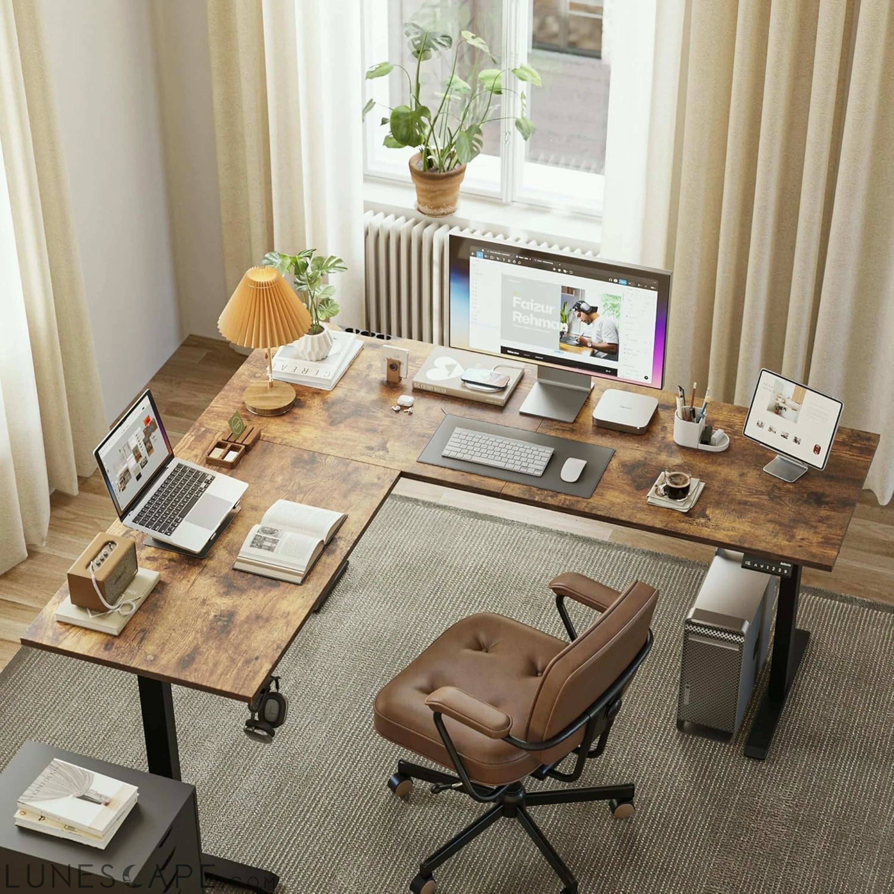 L Shaped Standing Desk Adjustable Height, Electric Corner Standing LUNESCAPE