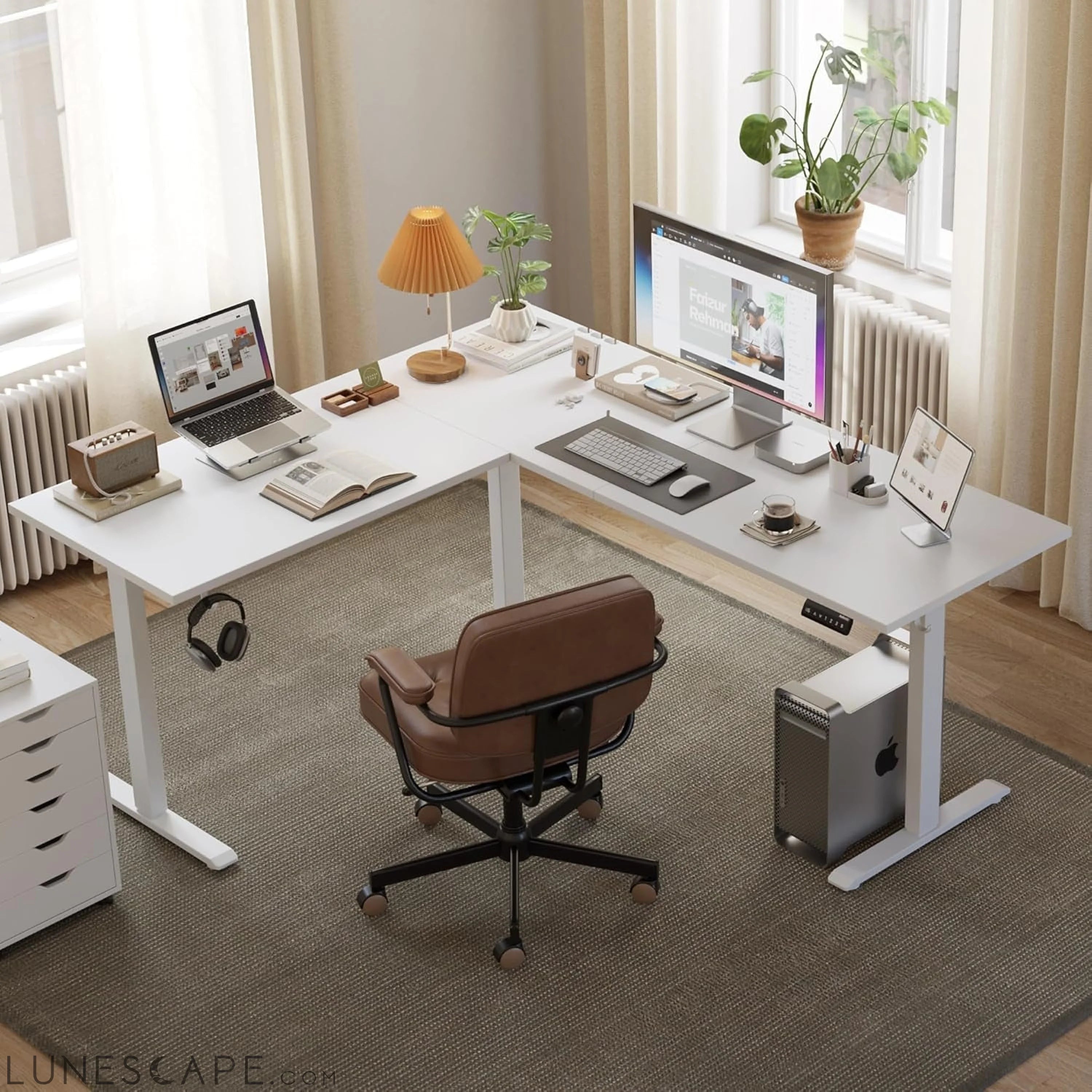 L Shaped Standing Desk Adjustable Height, Electric Corner Standing LUNESCAPE