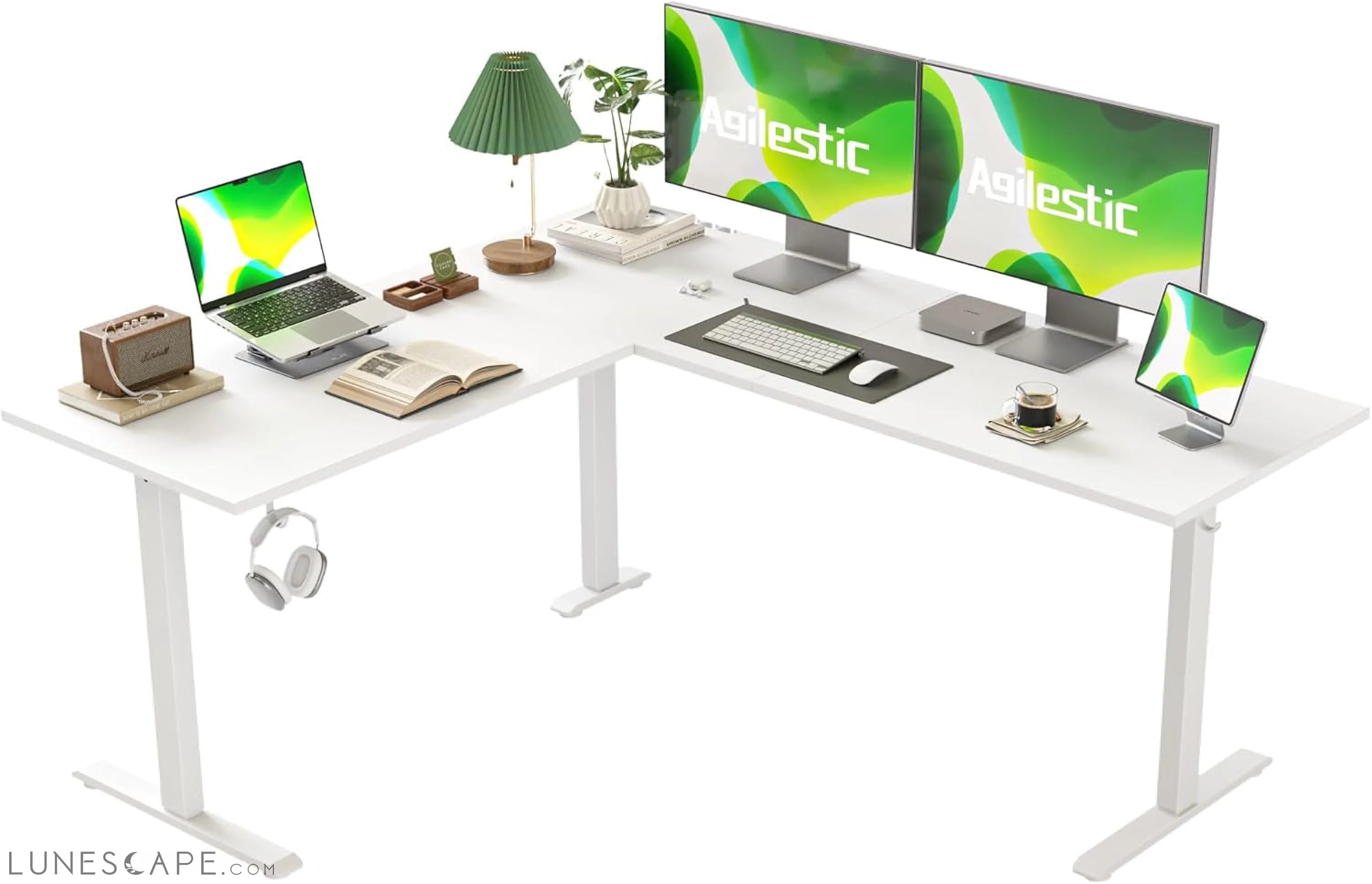 L Shaped Standing Desk Adjustable Height, Electric Corner Standing LUNESCAPE