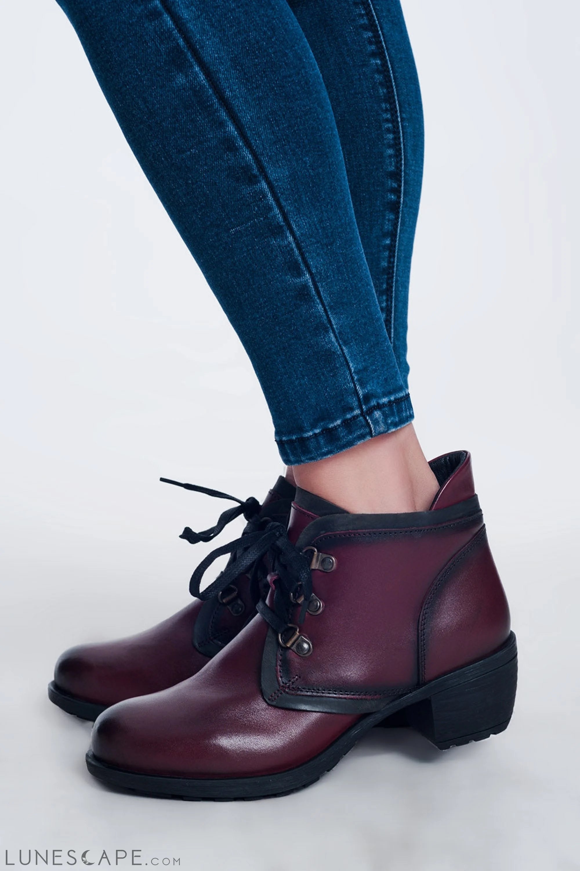 Lace Up Boot in Maroon LUNESCAPE