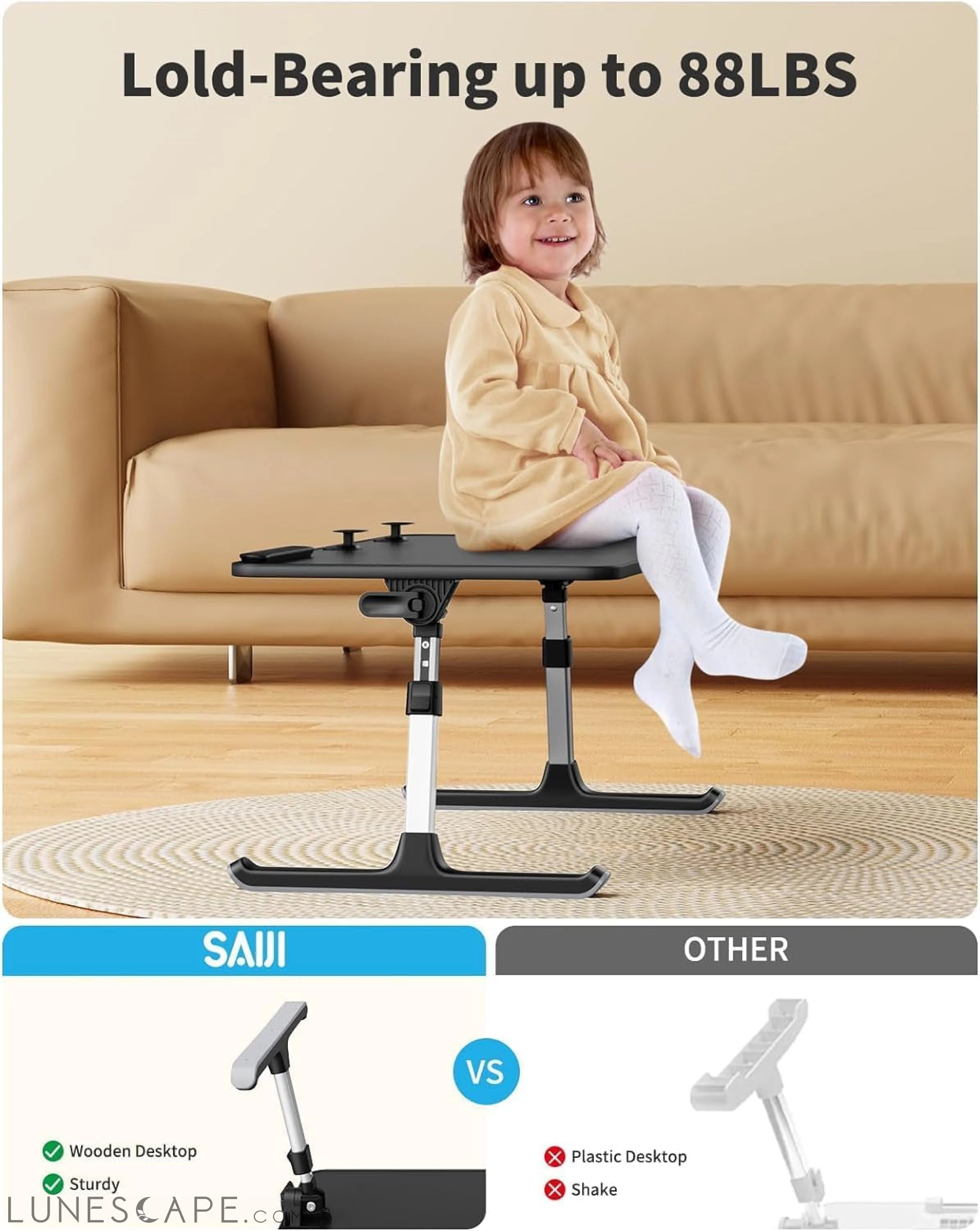 Laptop Desk for Bed, Height & Angle Adjustable Laptop Stand for Bed, LUNESCAPE
