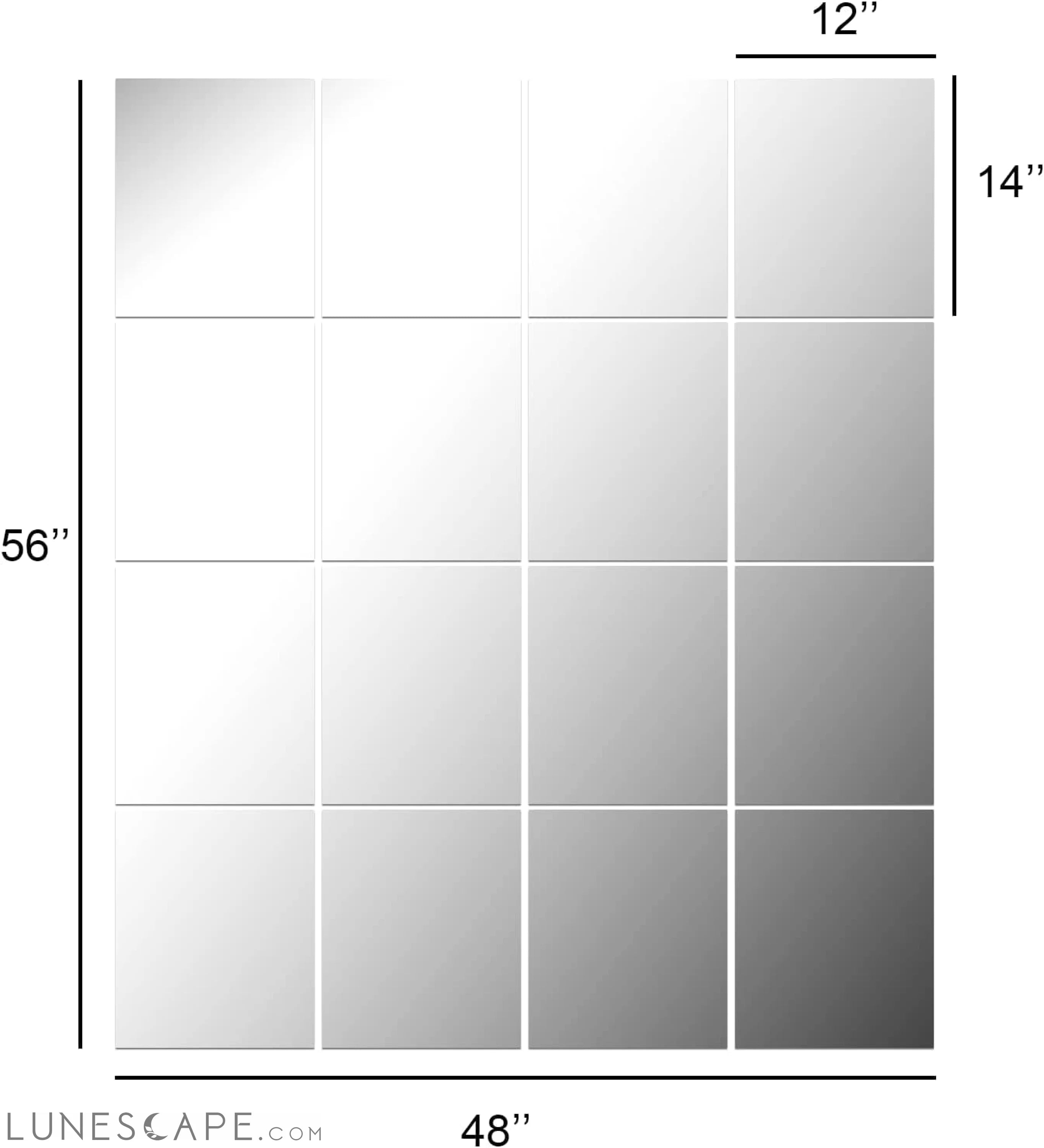 Large Frameless Mirror Tiles for Home Gym, Bedroom, Door, or Bathroom LUNESCAPE