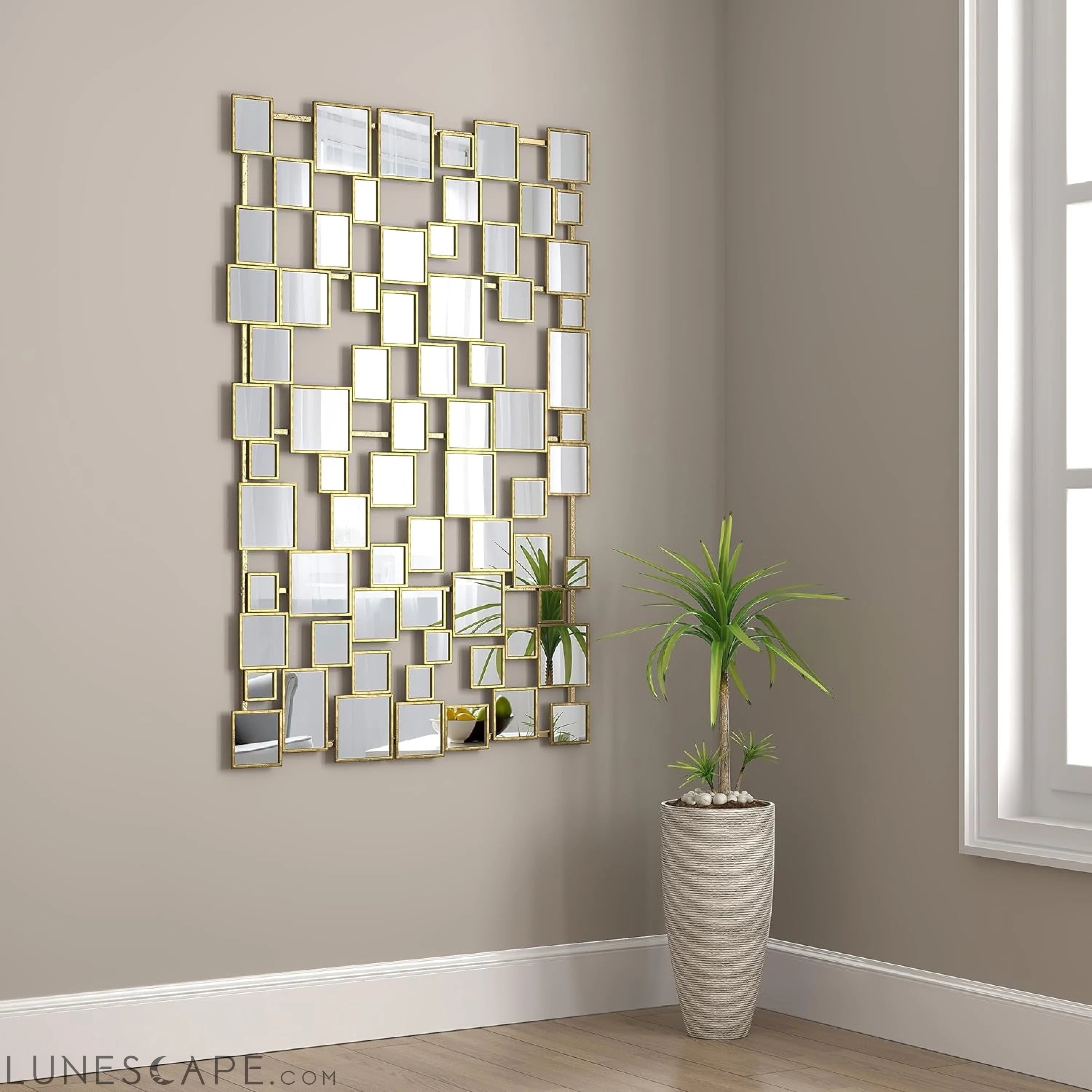 Large Gold Decorative Accent Mirror - 45×30 Inch Metal Framed LUNESCAPE