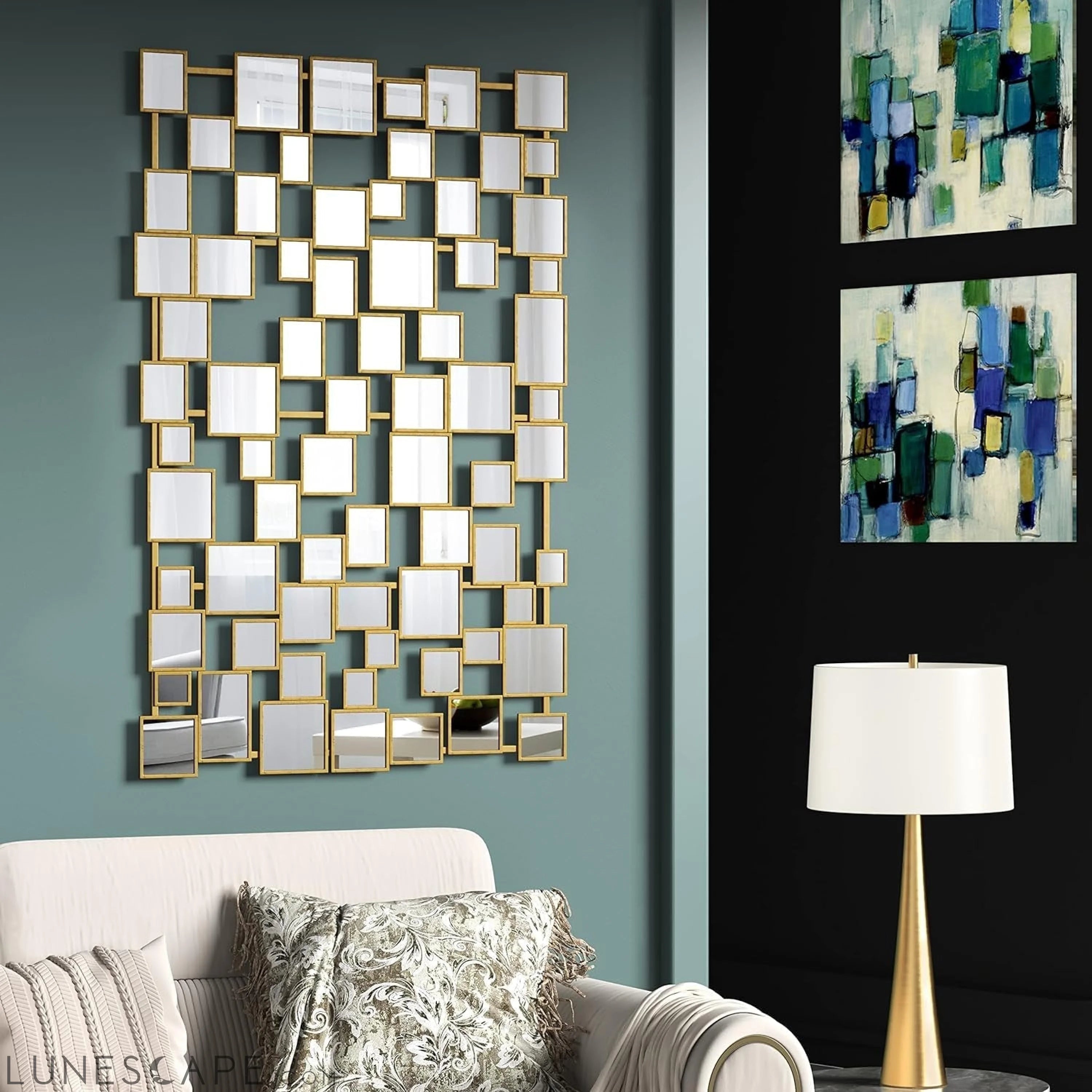 Large Gold Decorative Accent Mirror - 45×30 Inch Metal Framed LUNESCAPE