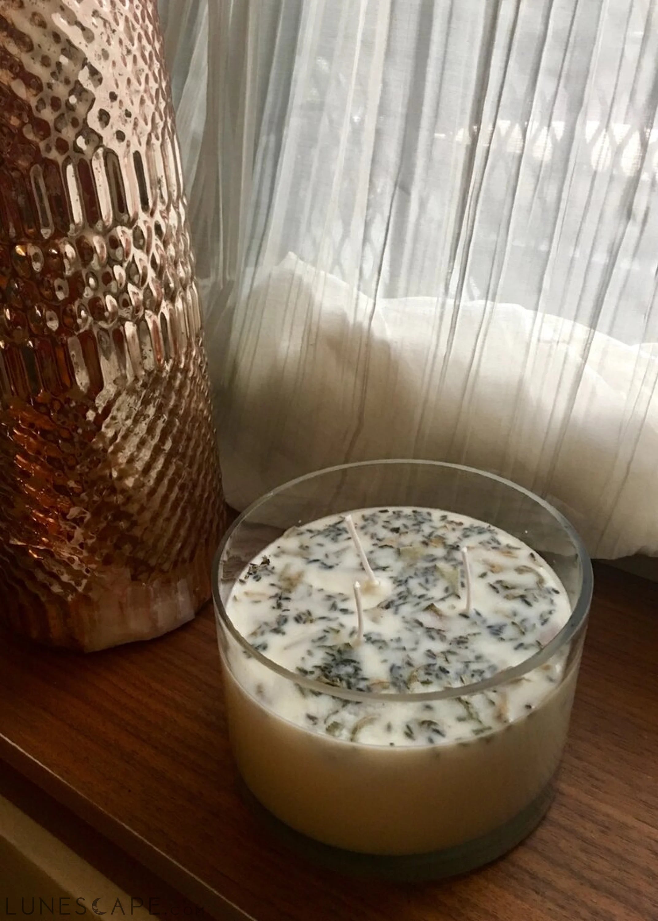 Lavender + White Sage Aromatherapy 3 Wick Large Soy Wax Candle LUNESCAPE