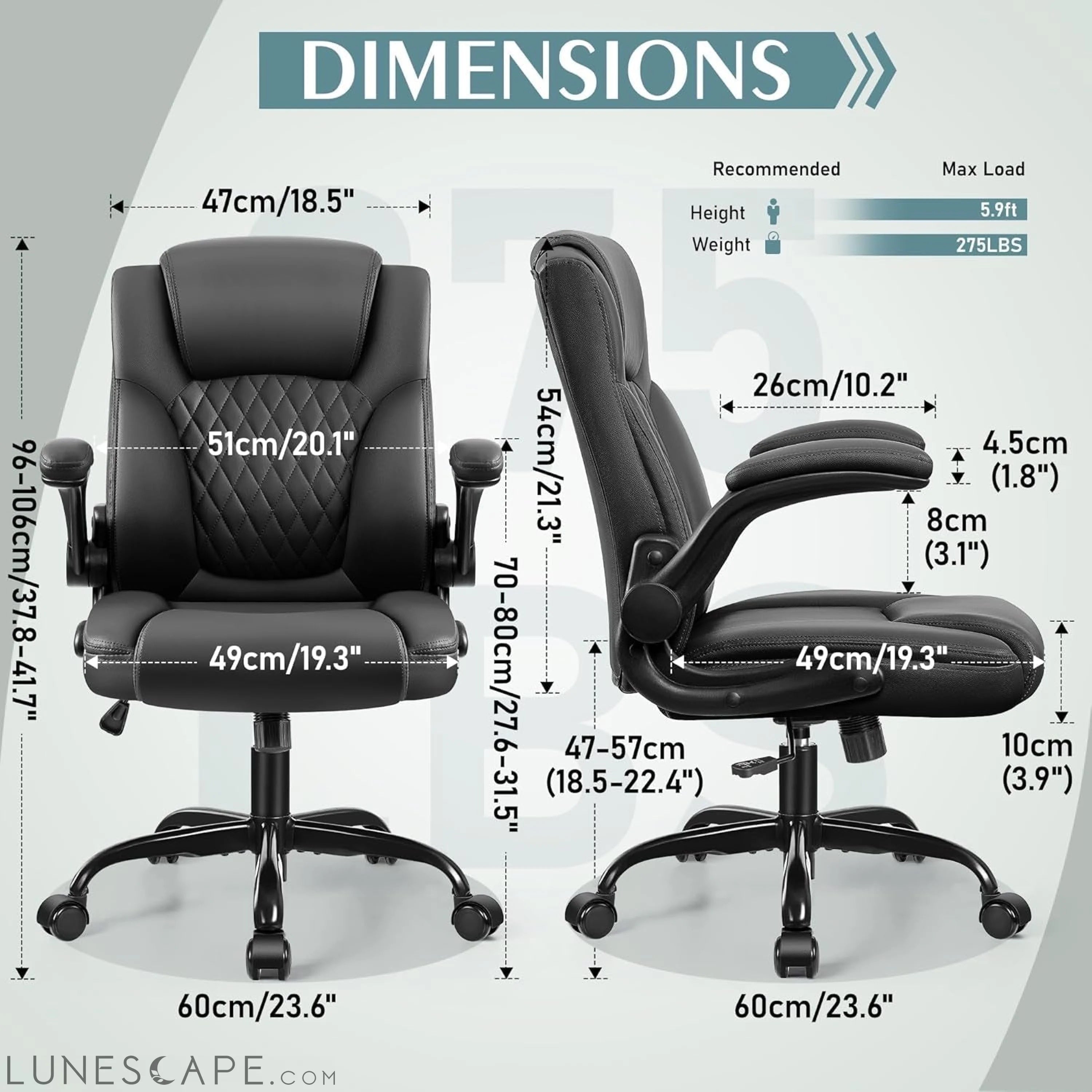 Leather Office Chair, PU Home Computer Desk Chairs with Ergonomic Back LUNESCAPE