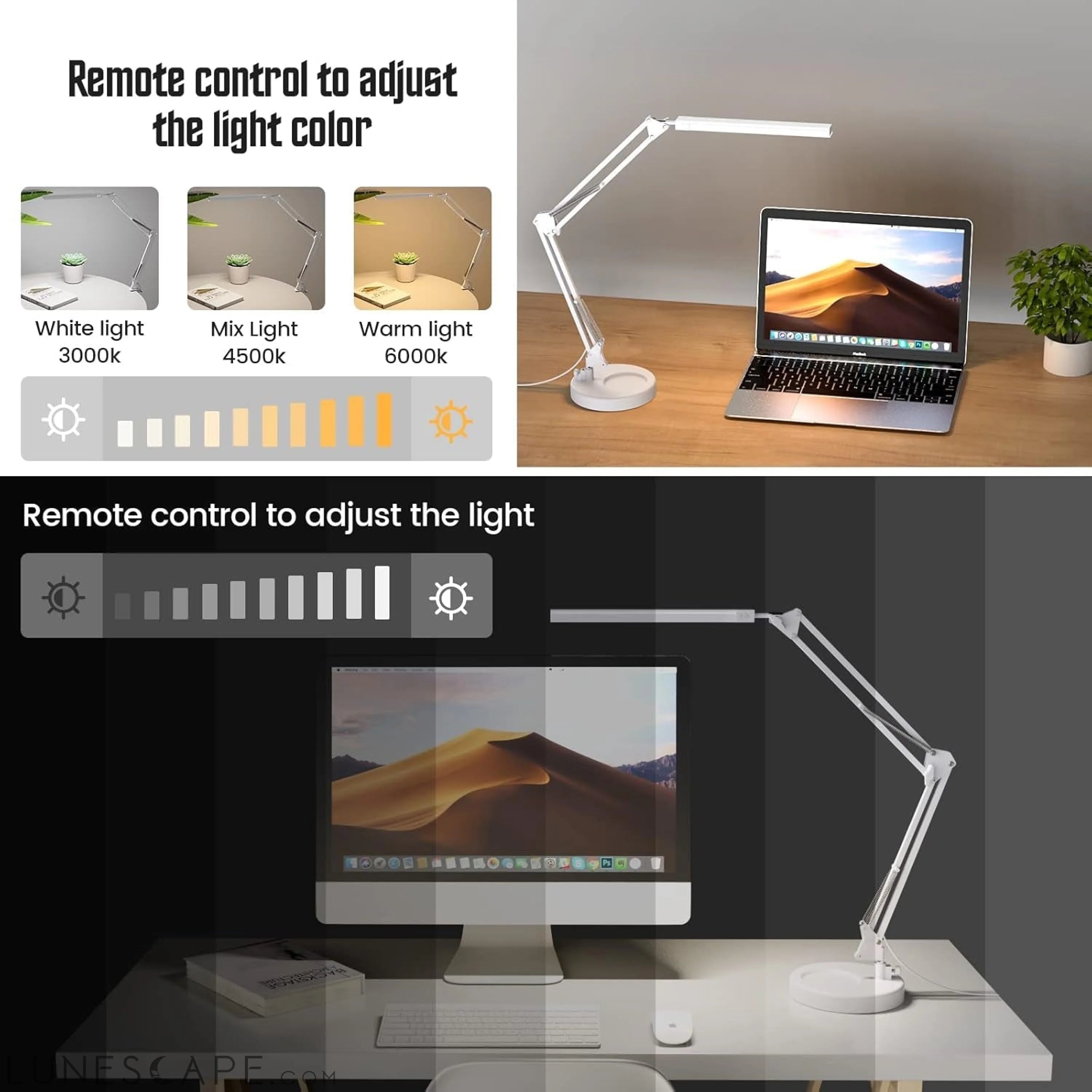 LED Desk Lamp with Clamp and round Base,Eye Caring Table Lamp with LUNESCAPE