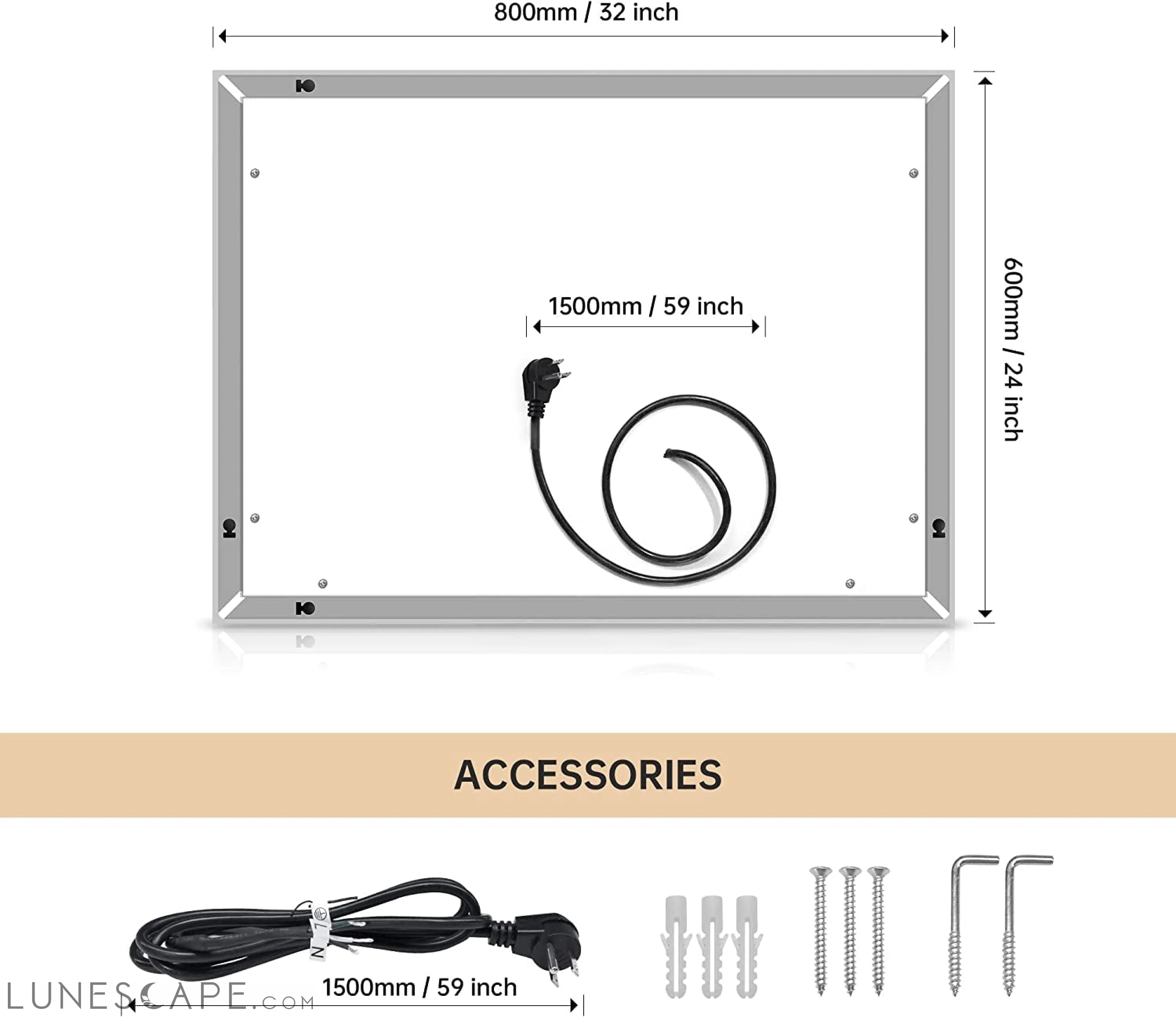 LED Wall Mounted Bathroom Mirror, Anti-Fog LUNESCAPE