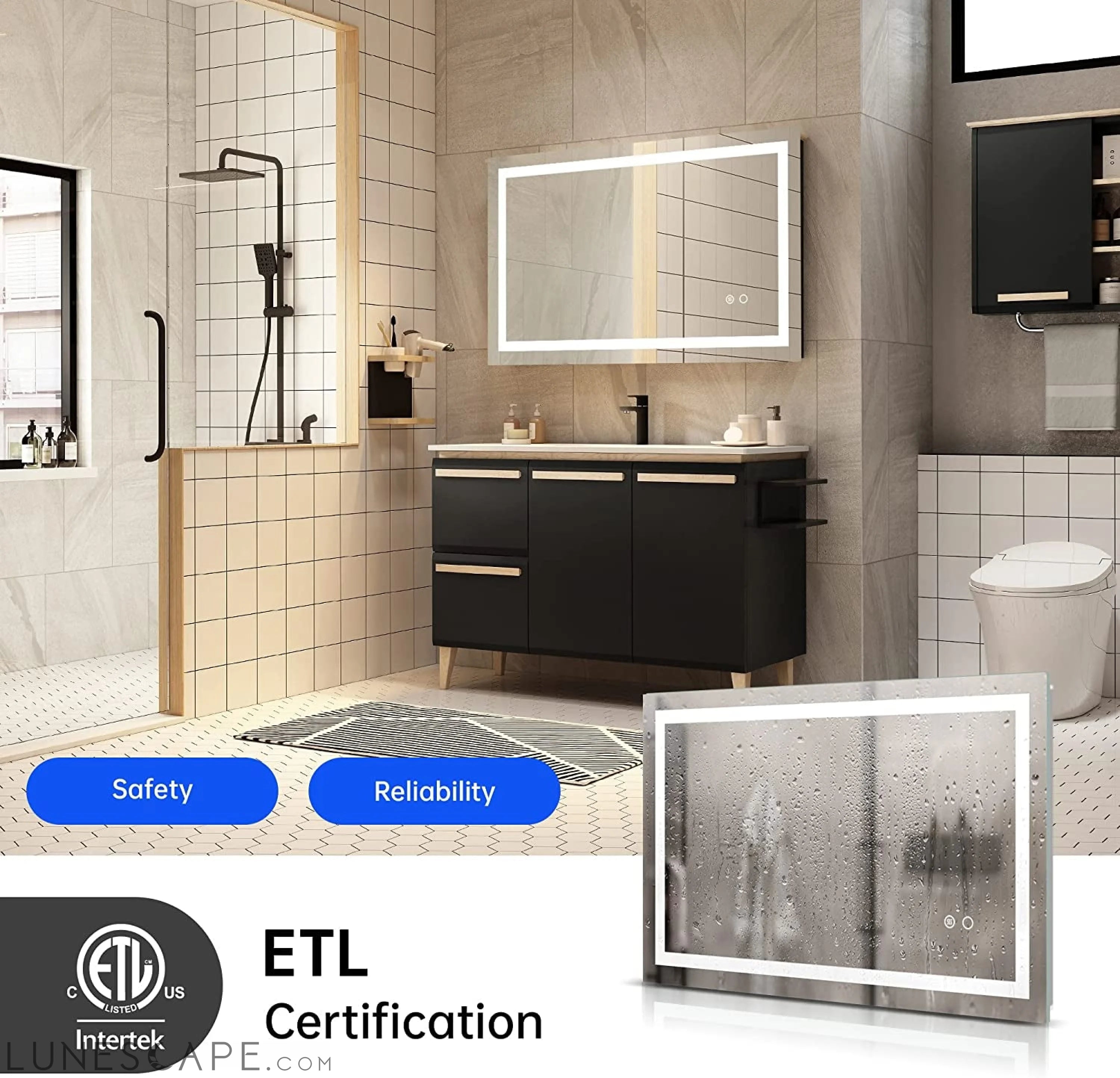 LED Wall Mounted Bathroom Mirror, Anti-Fog LUNESCAPE