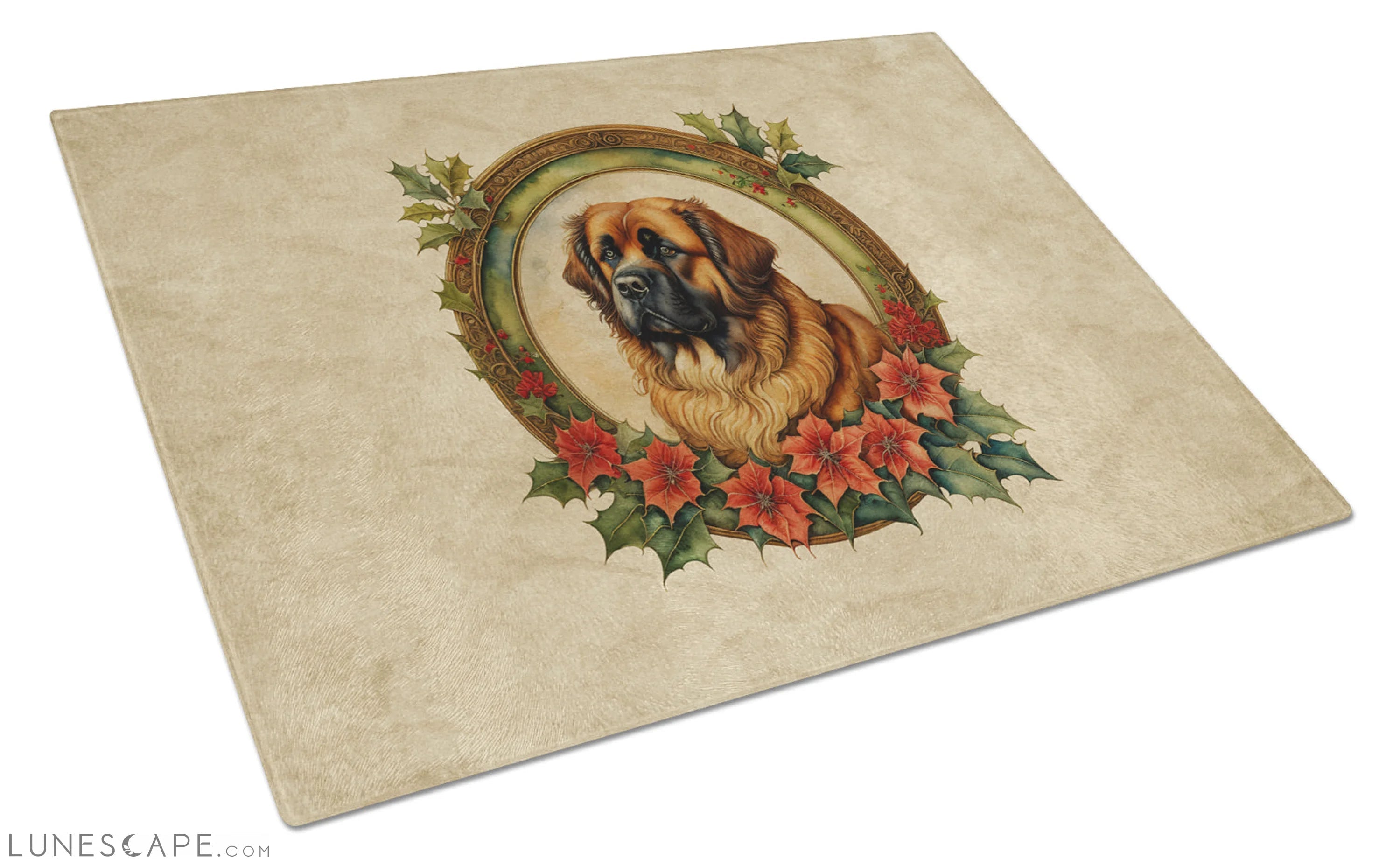 Leonberger Christmas Flowers Glass Cutting Board LUNESCAPE