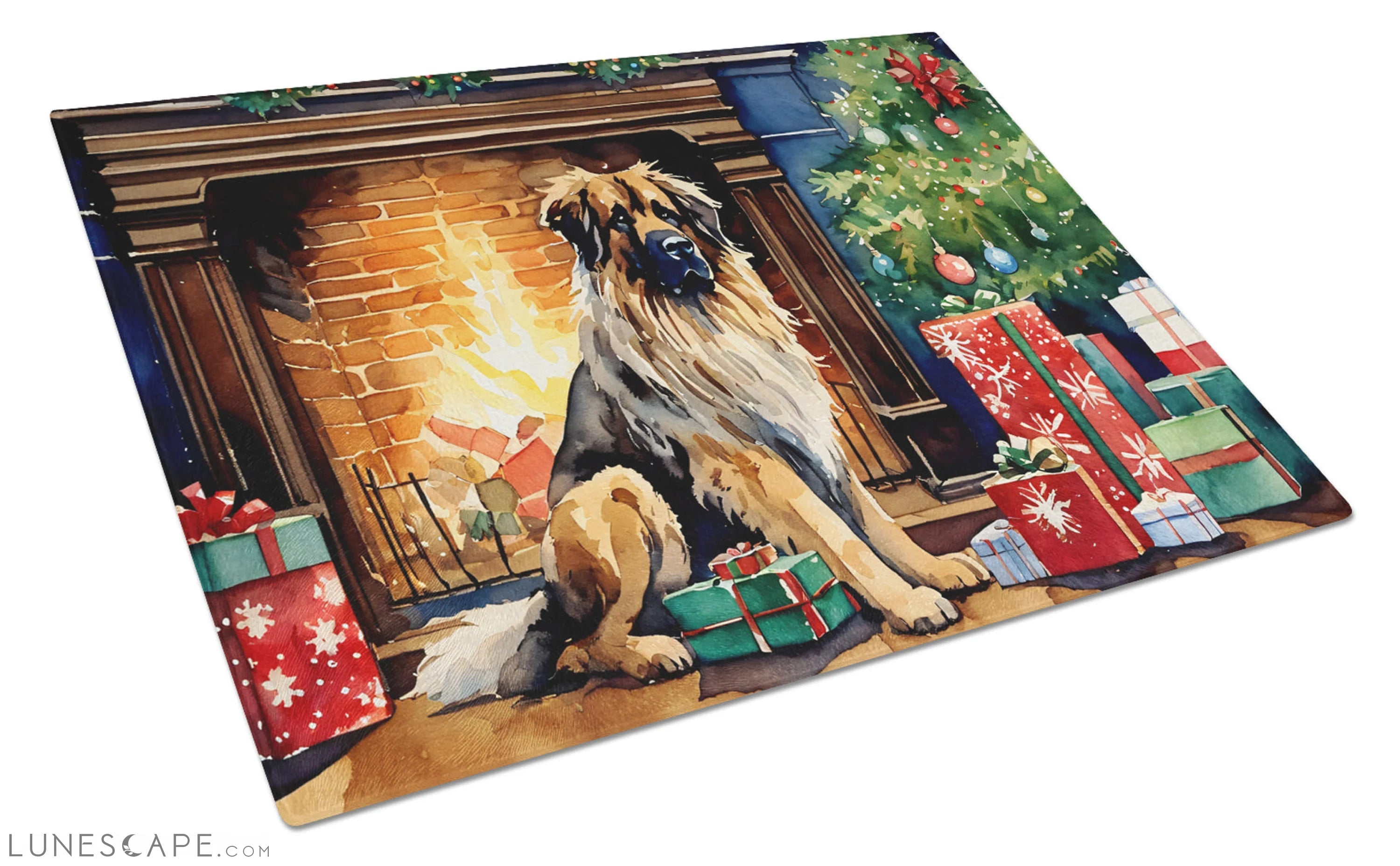Leonberger Cozy Christmas Glass Cutting Board LUNESCAPE