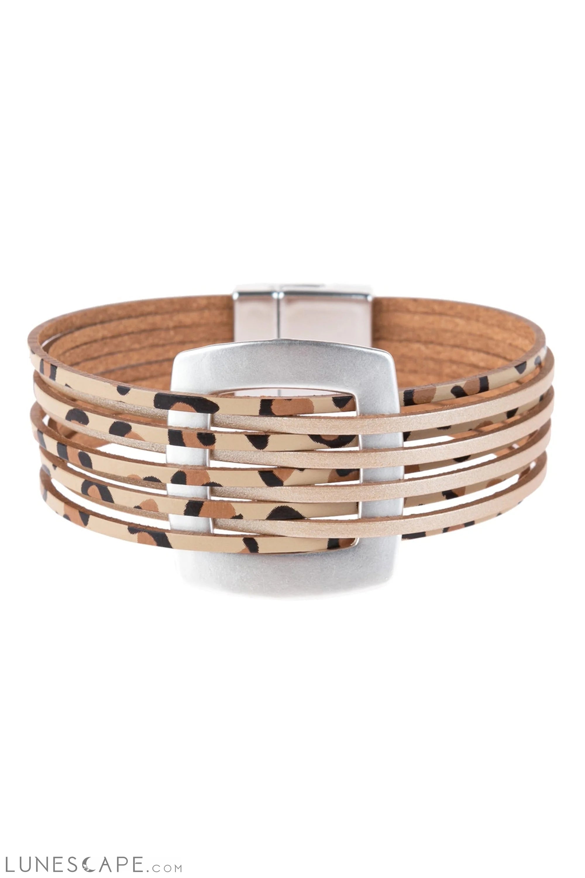 Leopard Leather Open Box Charm With Magnetic Lock Bracelet LUNESCAPE