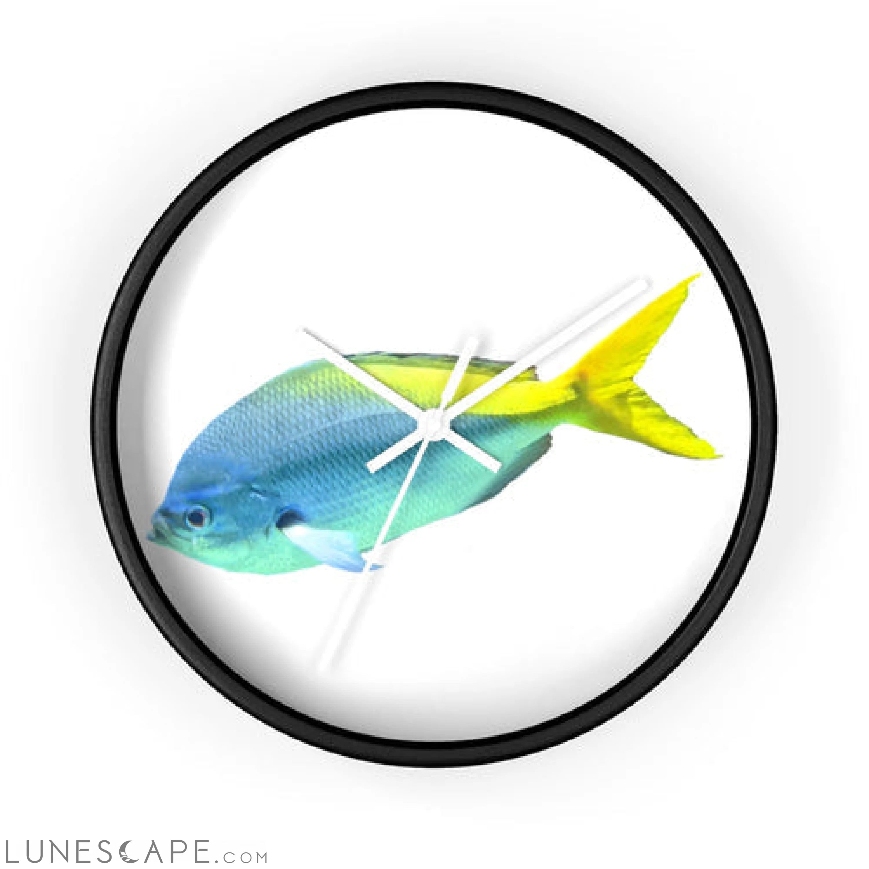 Light Blue and Yellow Fish Wall clock LUNESCAPE