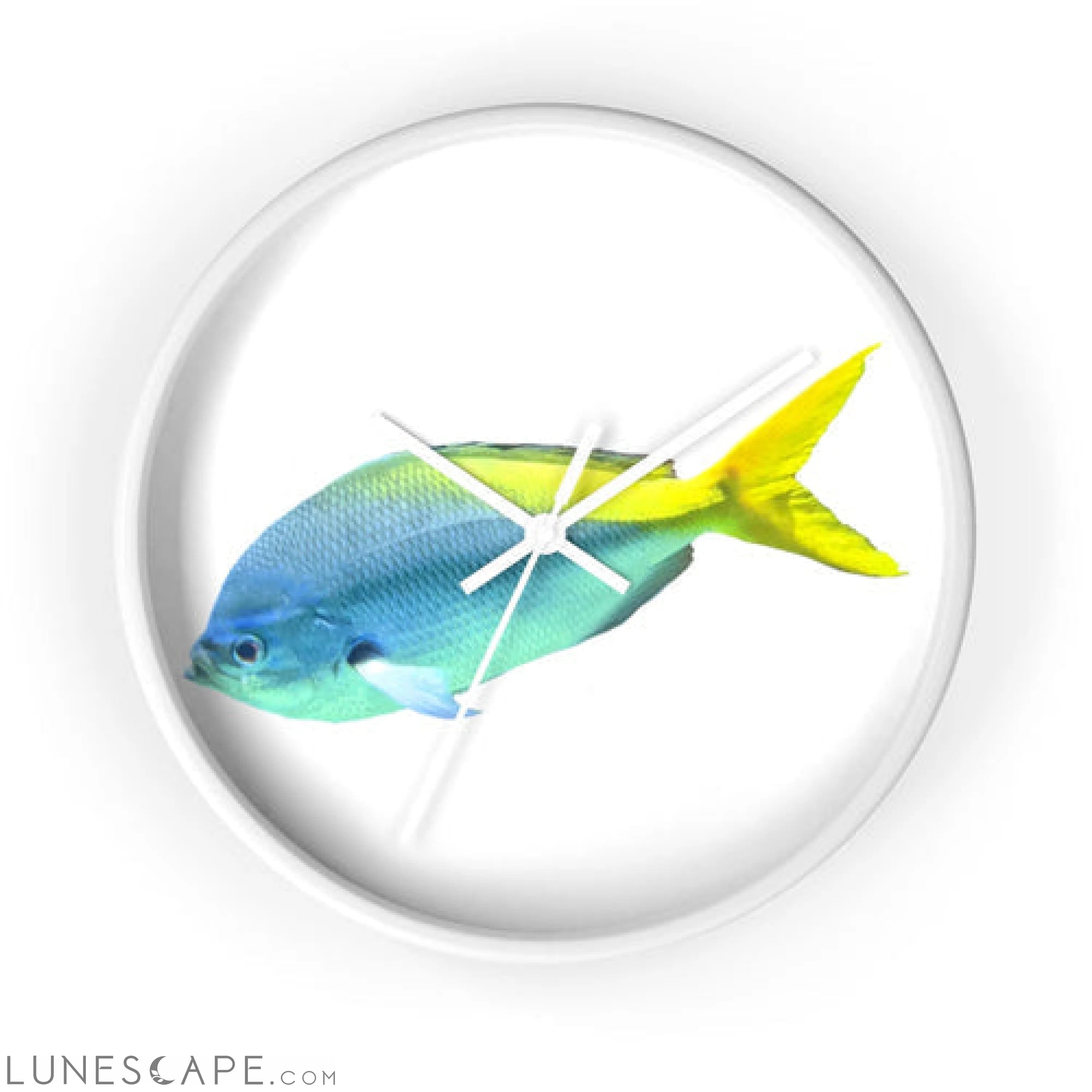 Light Blue and Yellow Fish Wall clock LUNESCAPE