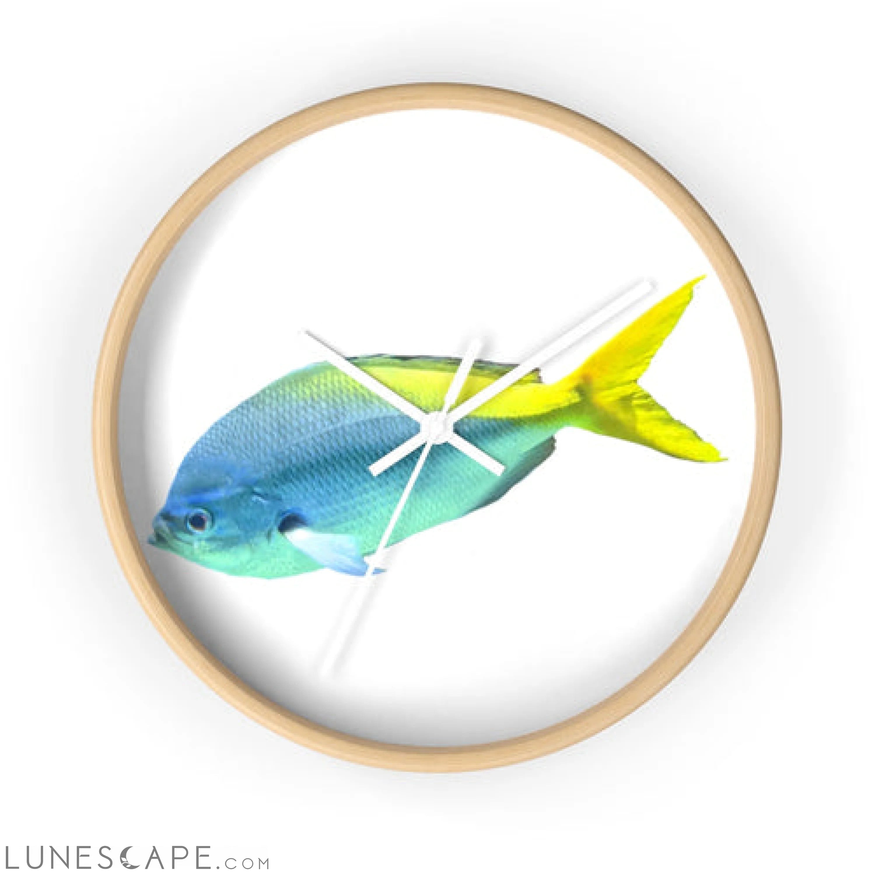 Light Blue and Yellow Fish Wall clock LUNESCAPE