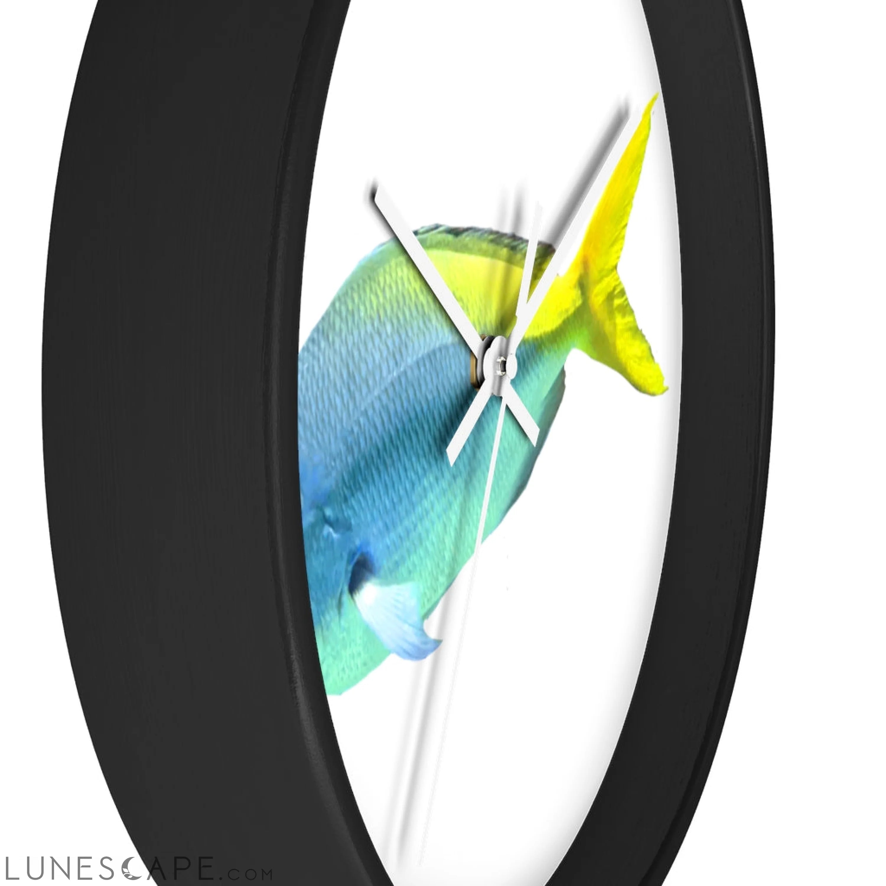 Light Blue and Yellow Fish Wall clock LUNESCAPE