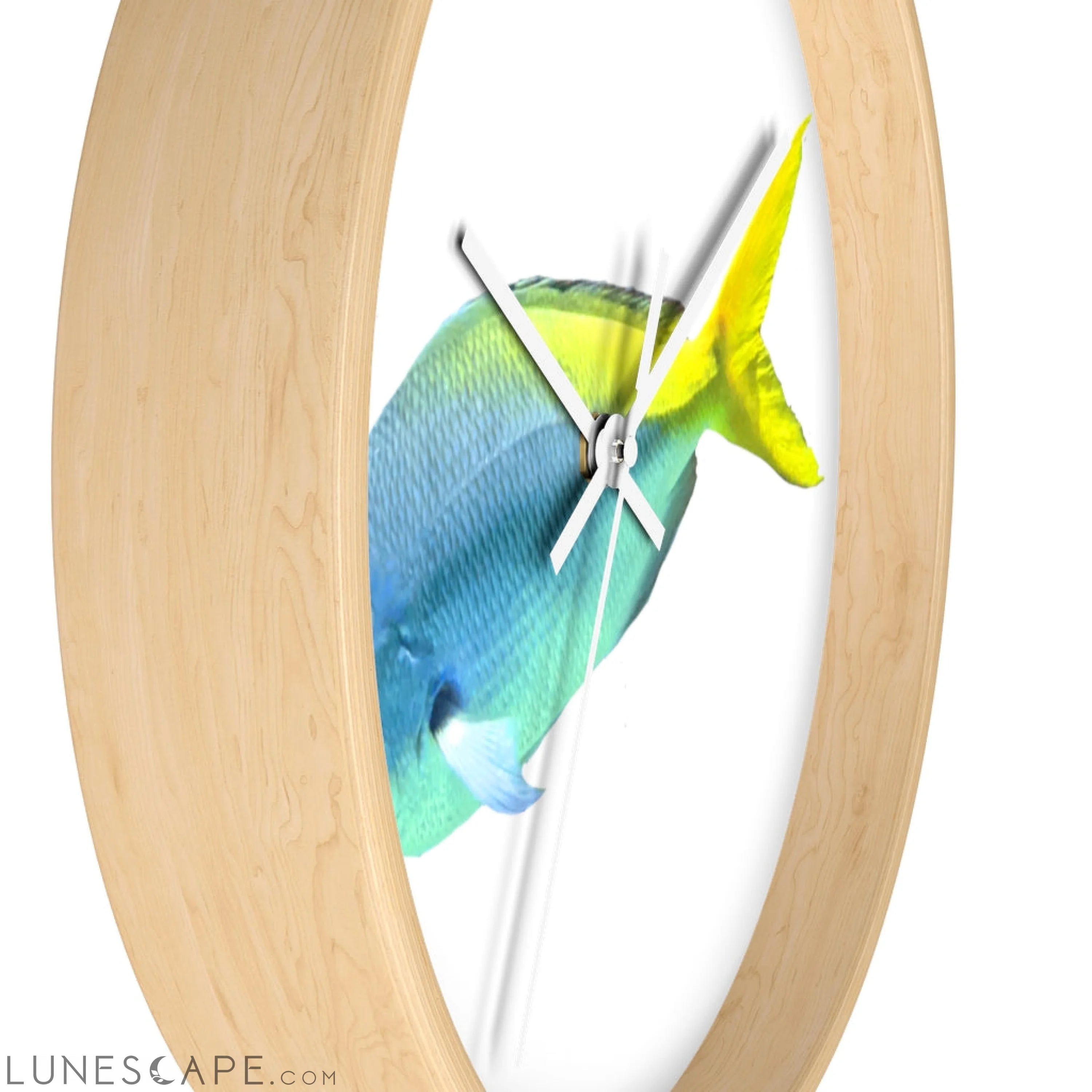 Light Blue and Yellow Fish Wall clock LUNESCAPE