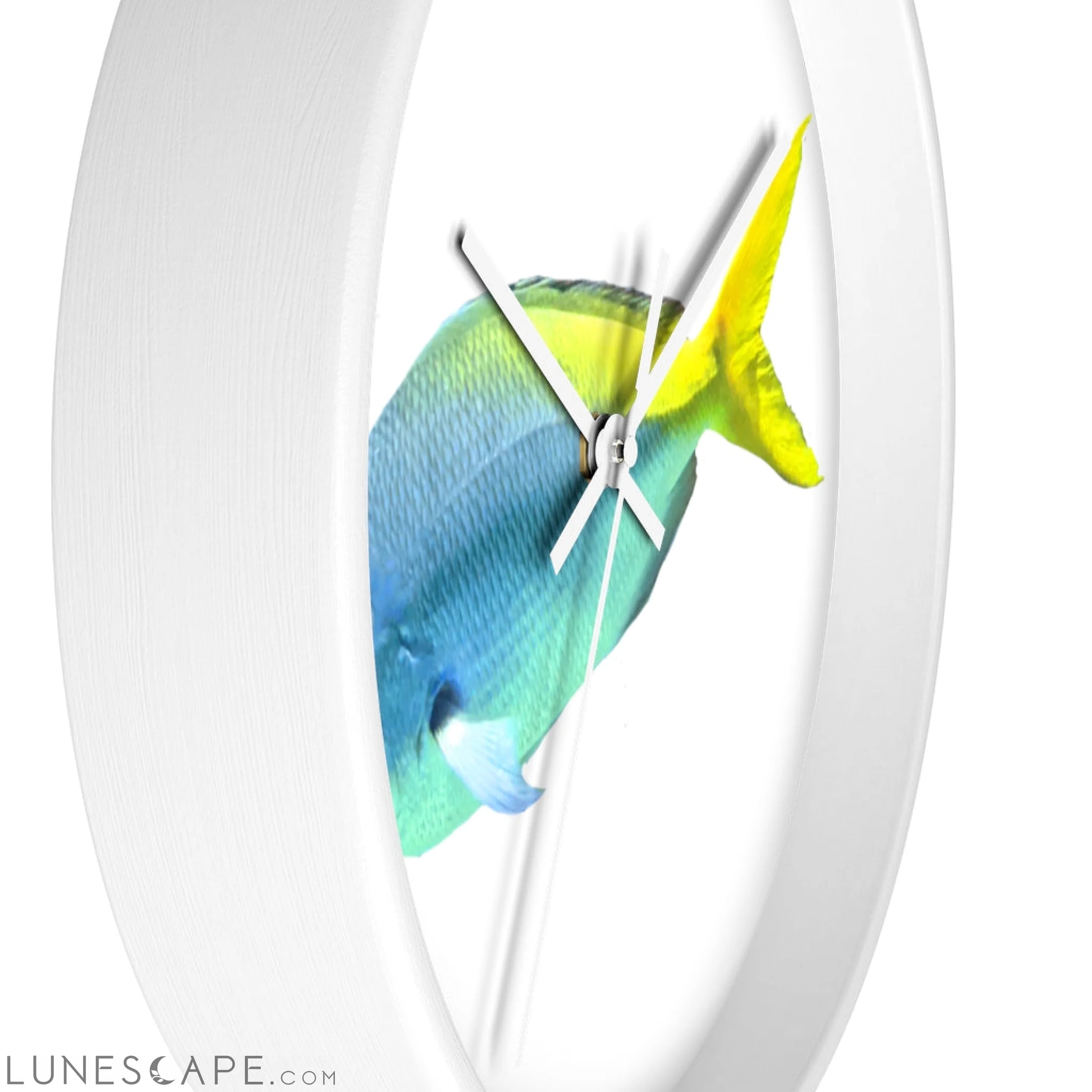 Light Blue and Yellow Fish Wall clock LUNESCAPE